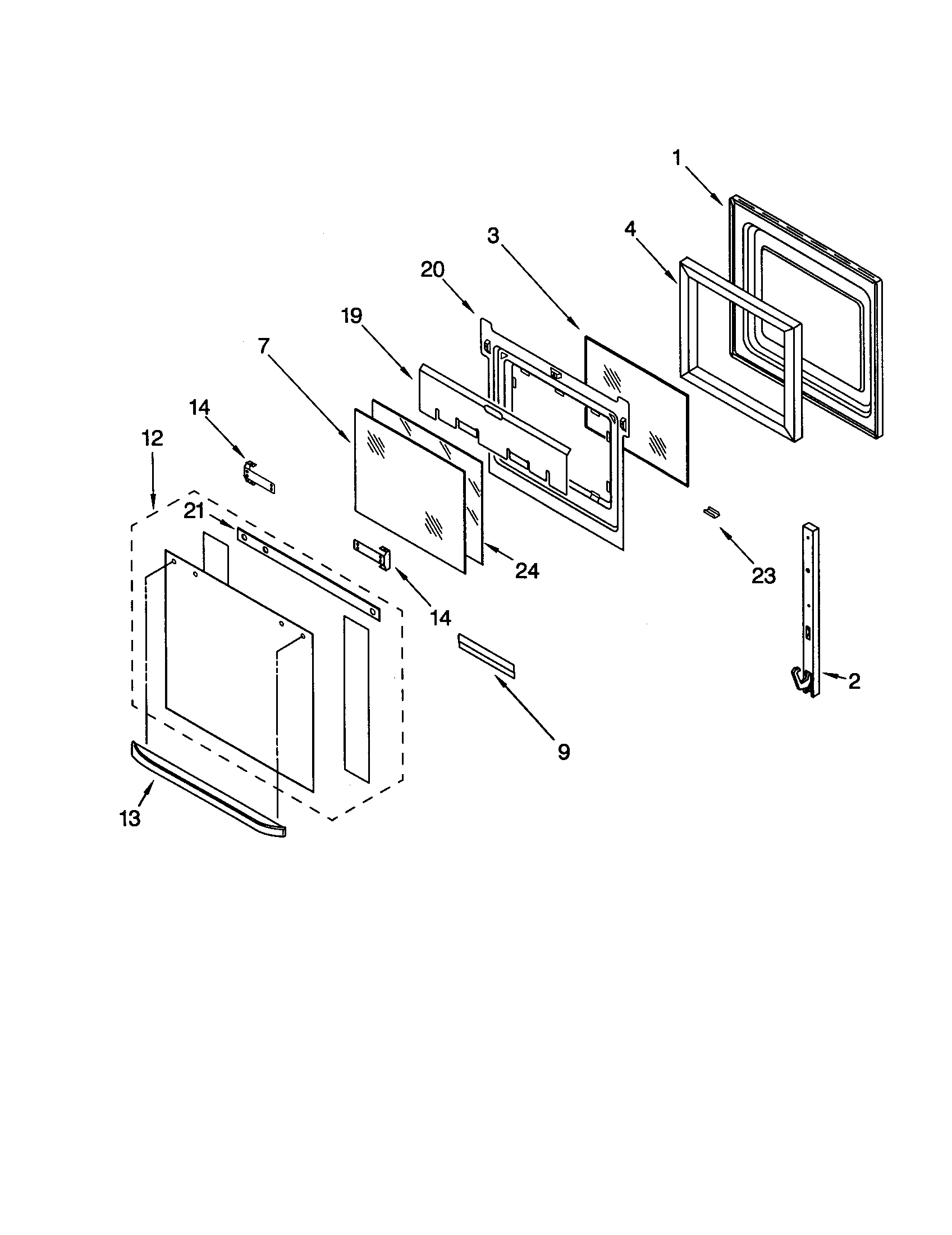 KitchenAid KEBS147DWH9 oven door diagram