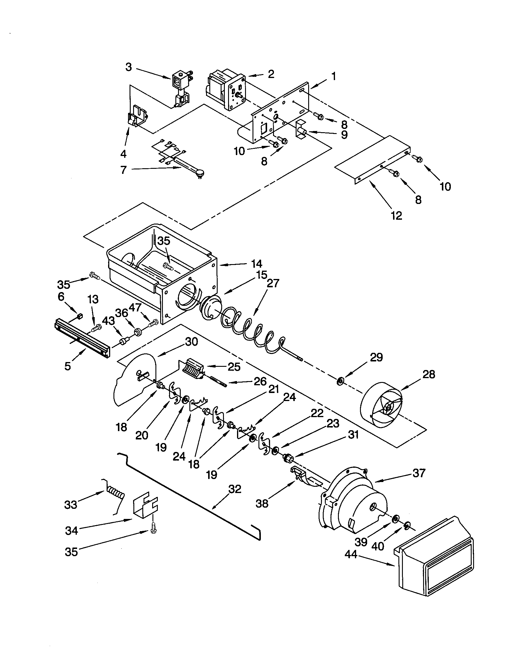 KitchenAid KSSS36QJS00 motor and ice container diagram
