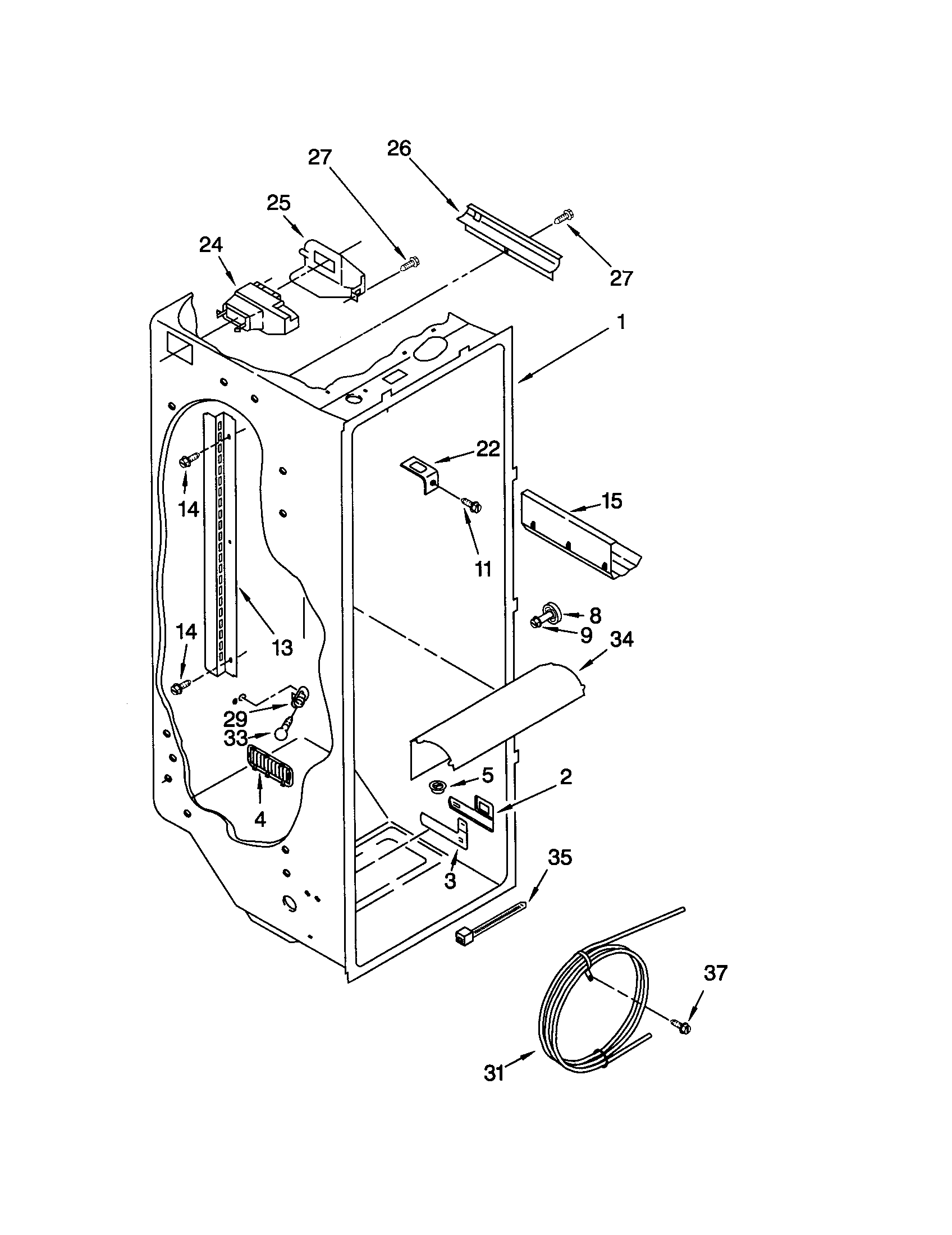 KitchenAid KSRW25FHBL02 refrigerator liner diagram
