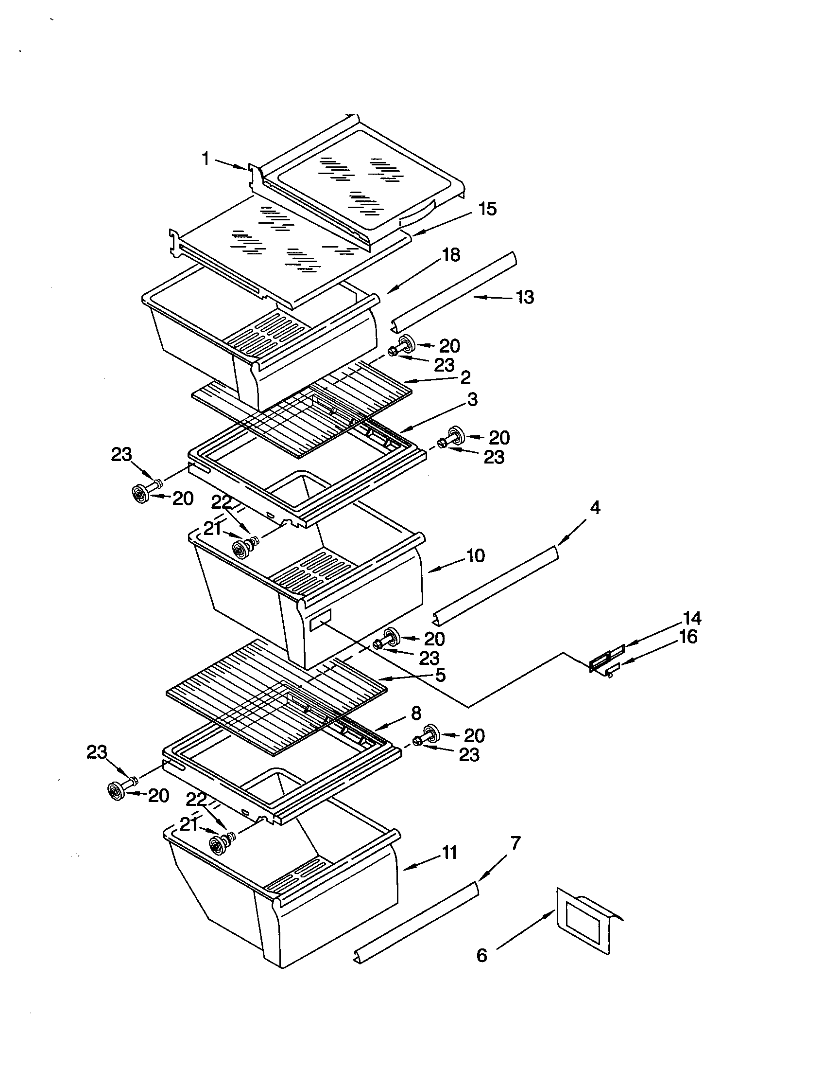 KitchenAid KSRW25FHBL02 refrigerator shelf diagram