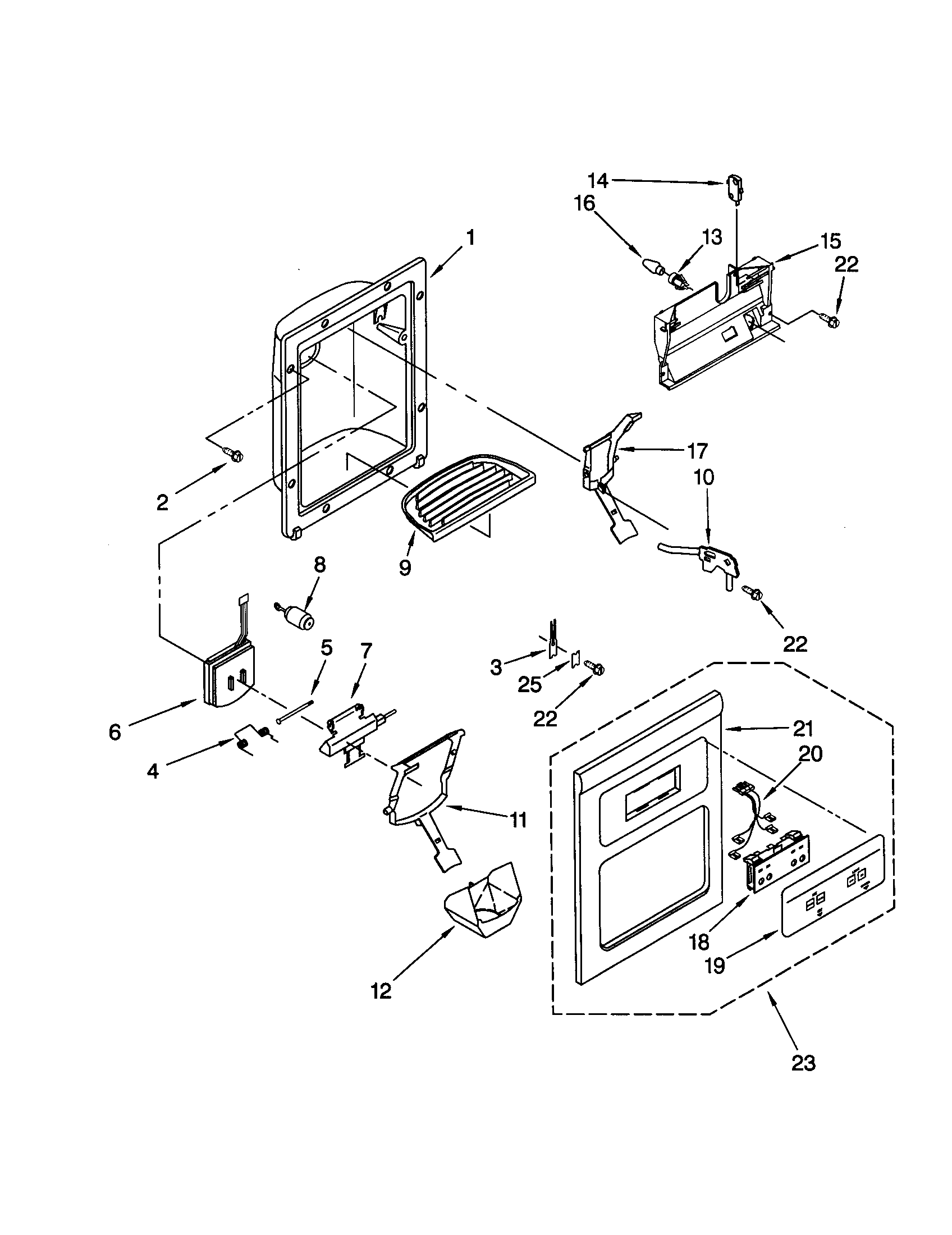 KitchenAid KSRW25FHBL02 dispenser front diagram