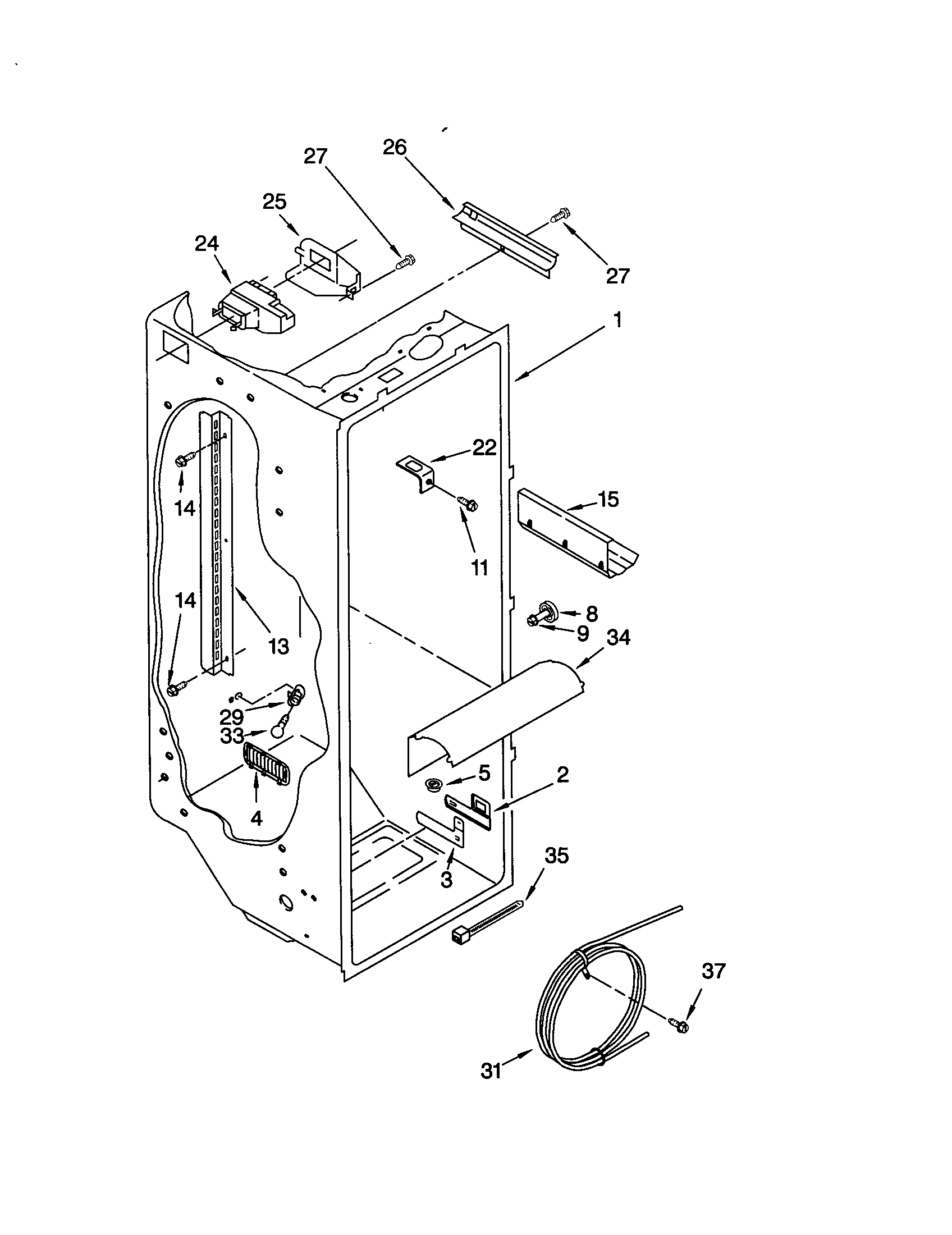 KitchenAid KSRV25FHWH01 refrigerator liner diagram
