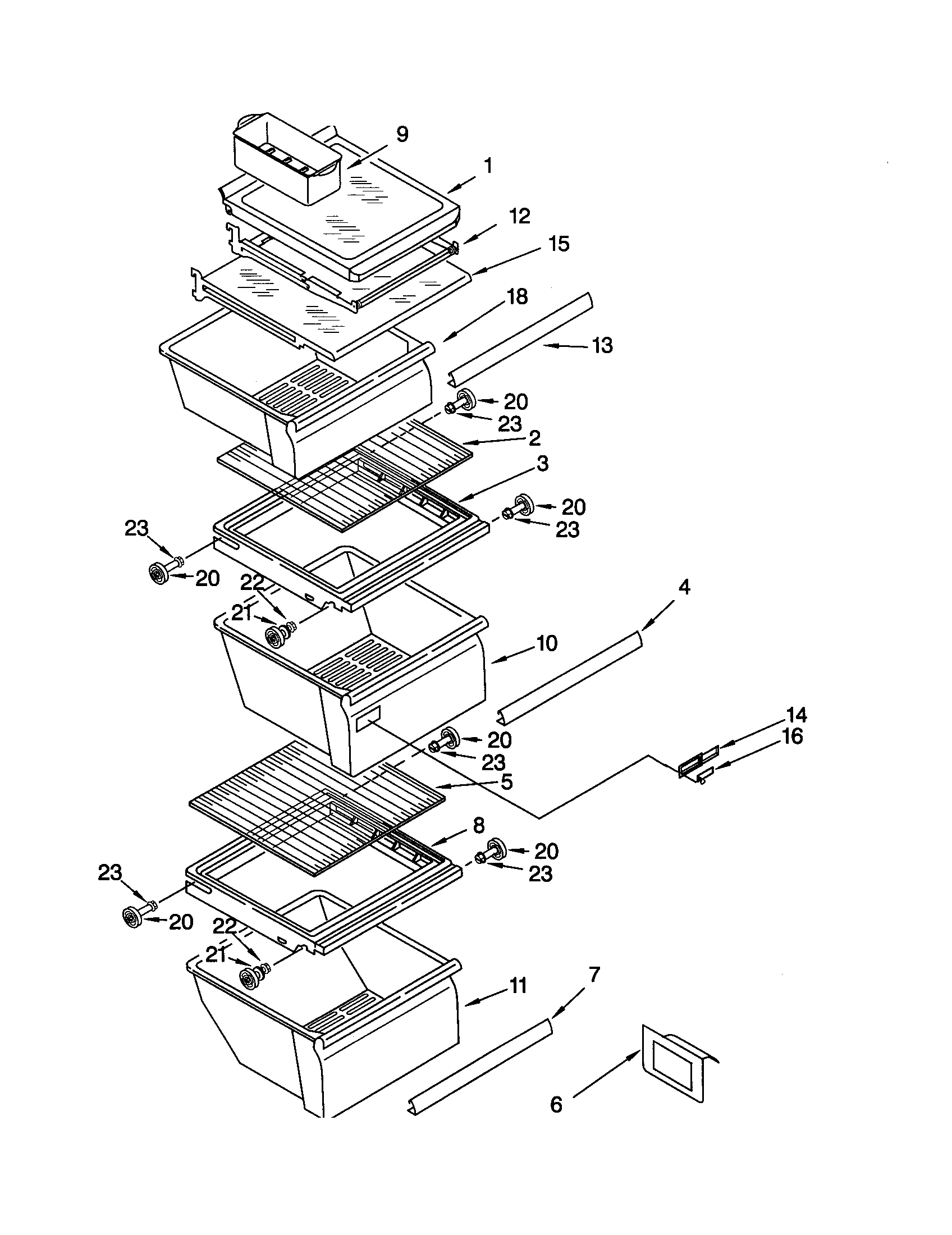 KitchenAid KSRV25FHWH01 refrigerator shelf diagram