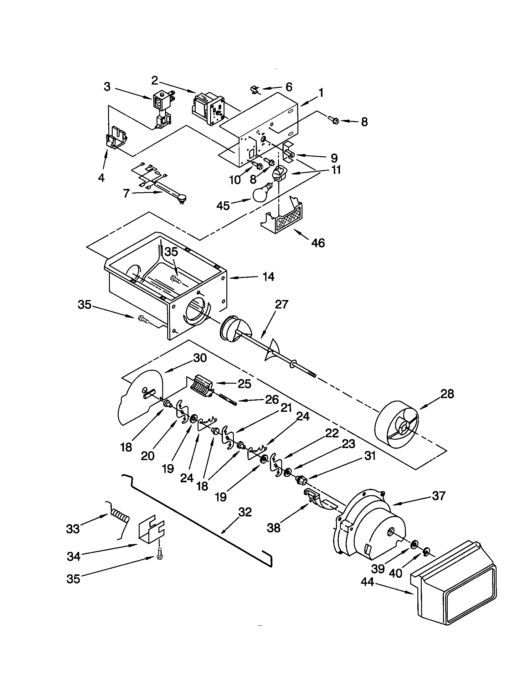 KitchenAid KSRV25FHWH01 motor and ice container diagram