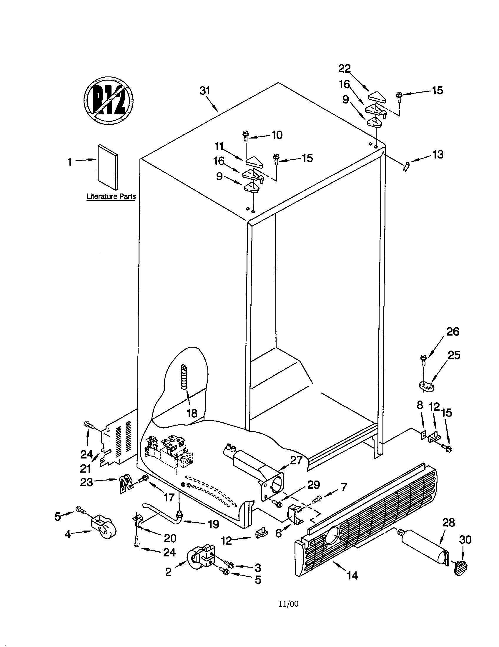 KitchenAid KSRS27FGWH04 cabinet diagram