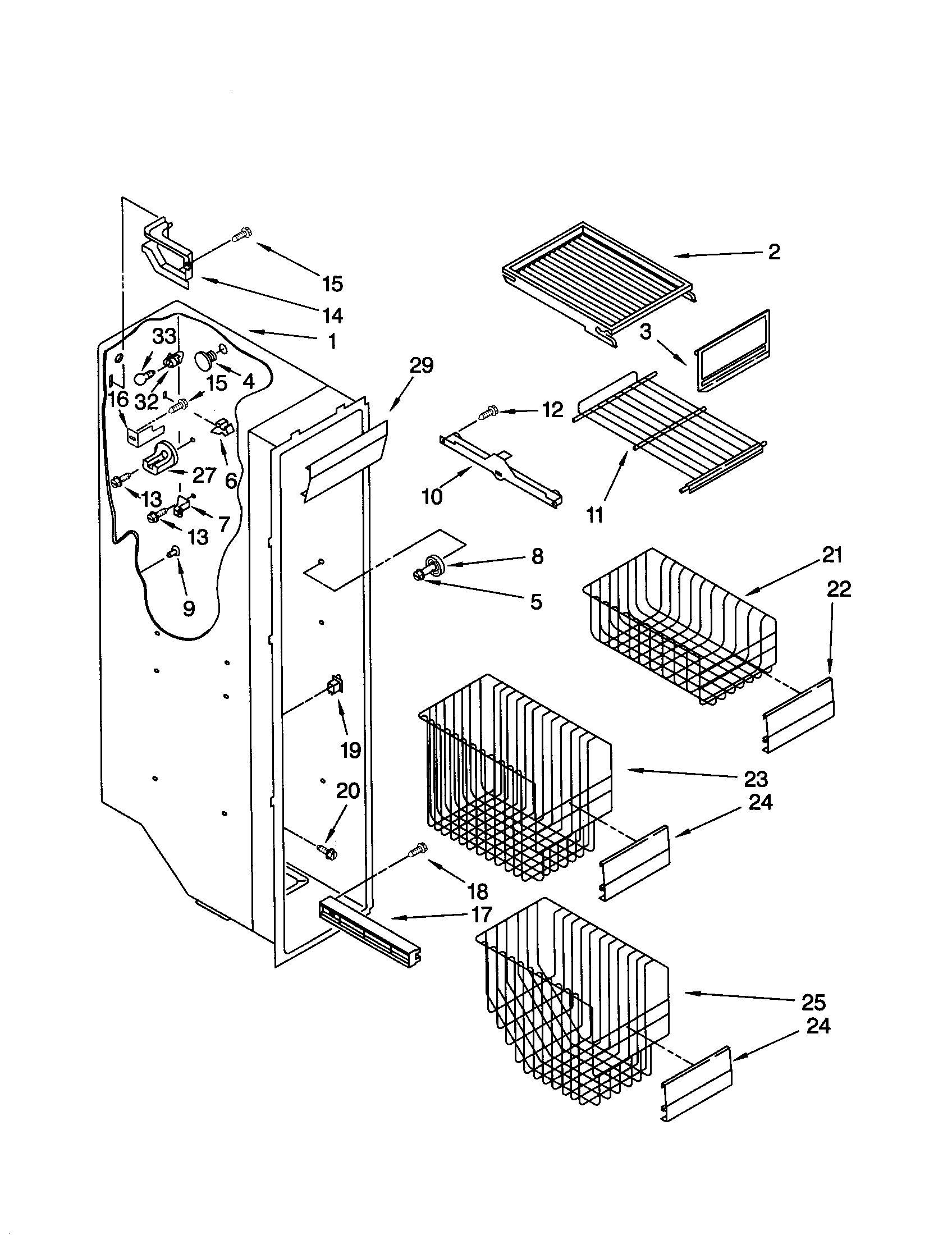 KitchenAid KSRS27FGWH04 freezer liner diagram