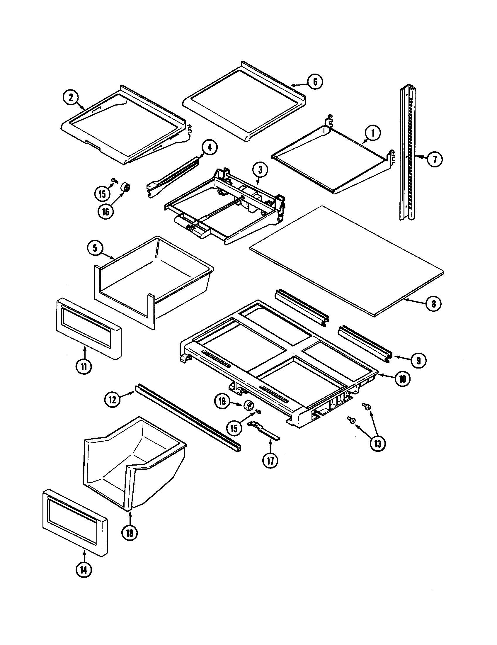 Maytag MTF2455ERQ shelves and accessories diagram