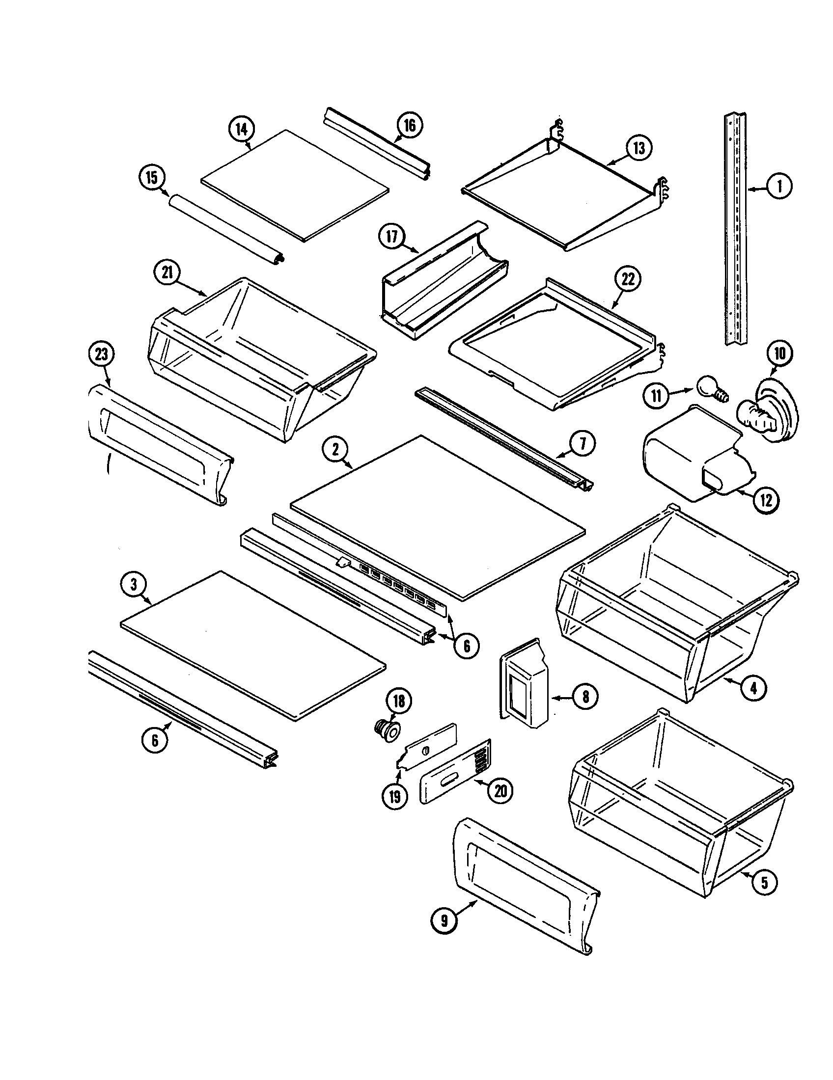 Maytag MSD2748DRQ shelves and accessories diagram