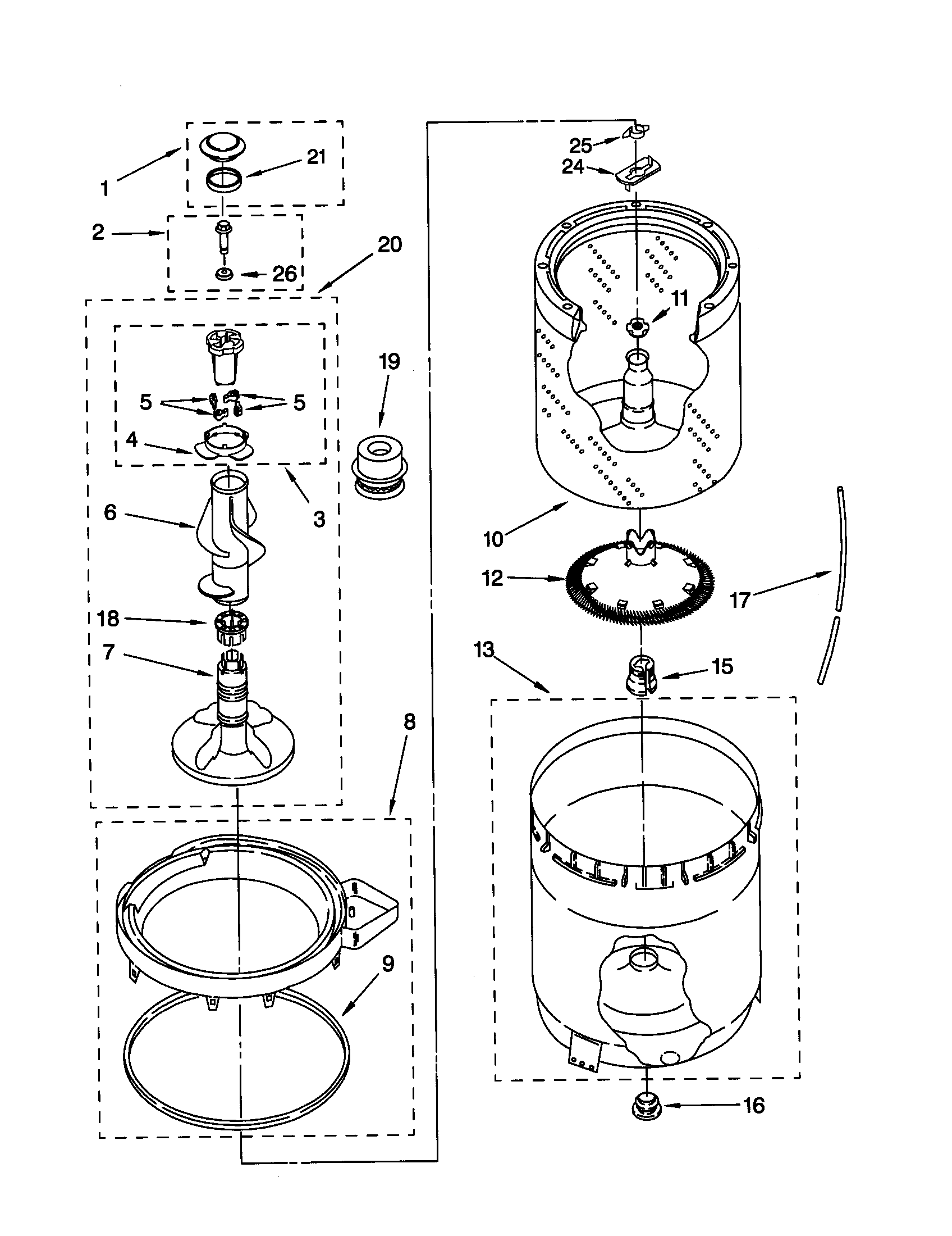 Kenmore 11020692001 agitator, basket and tub diagram