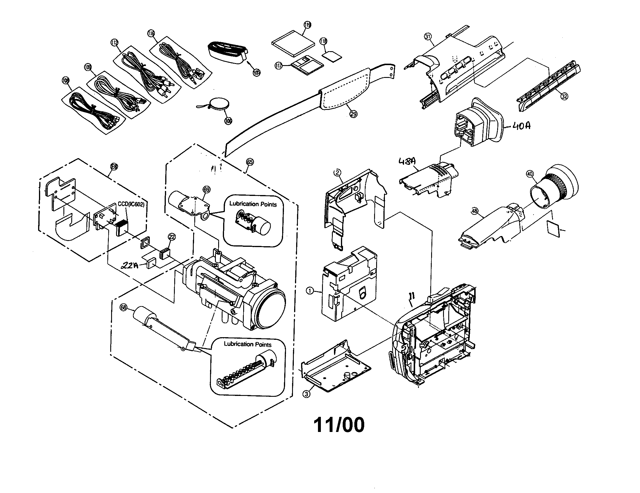Panasonic PV-DV100 top case/main pcb diagram