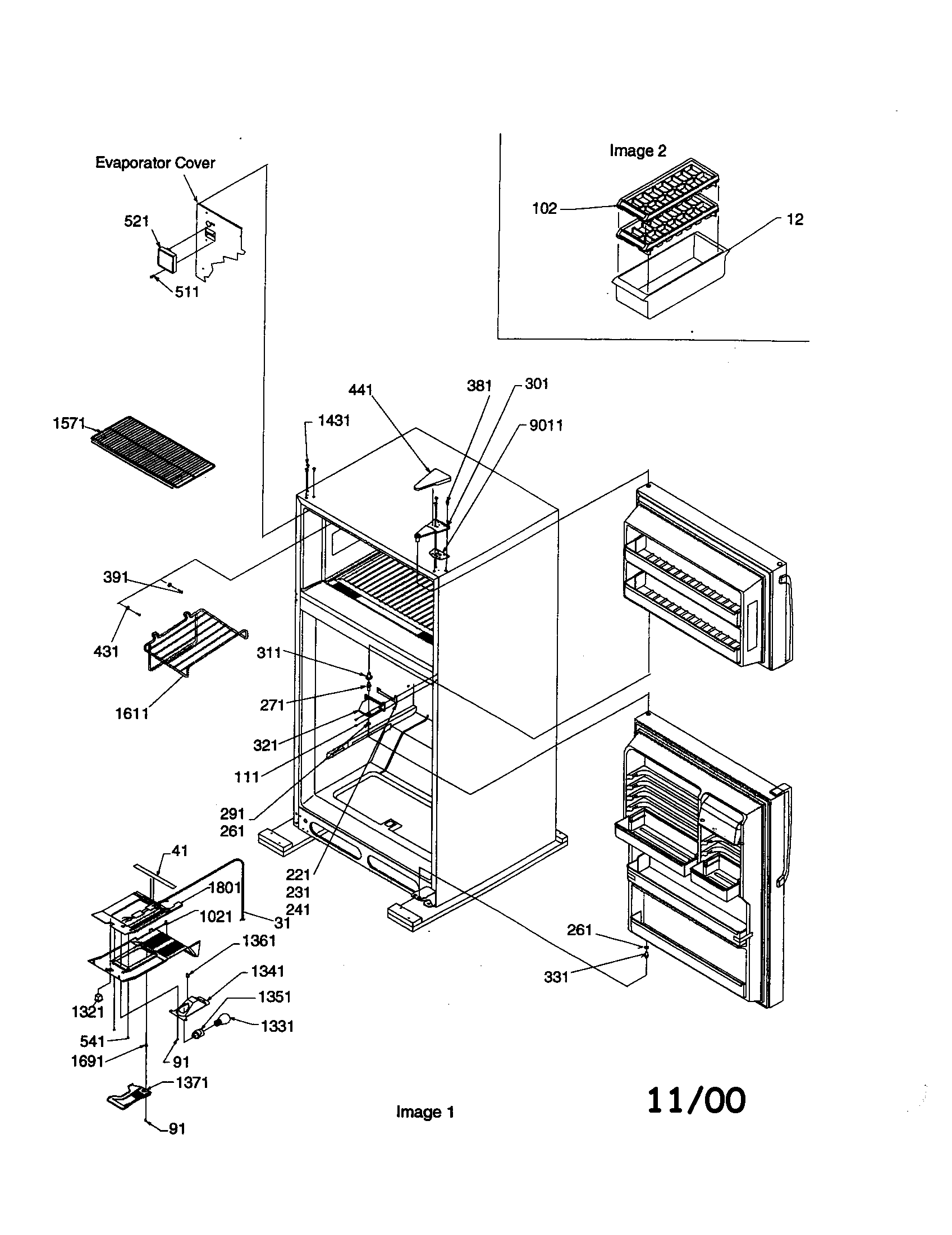 Amana TH21V2C-P1315906WC door hinges/fz duct/mk cont diagram