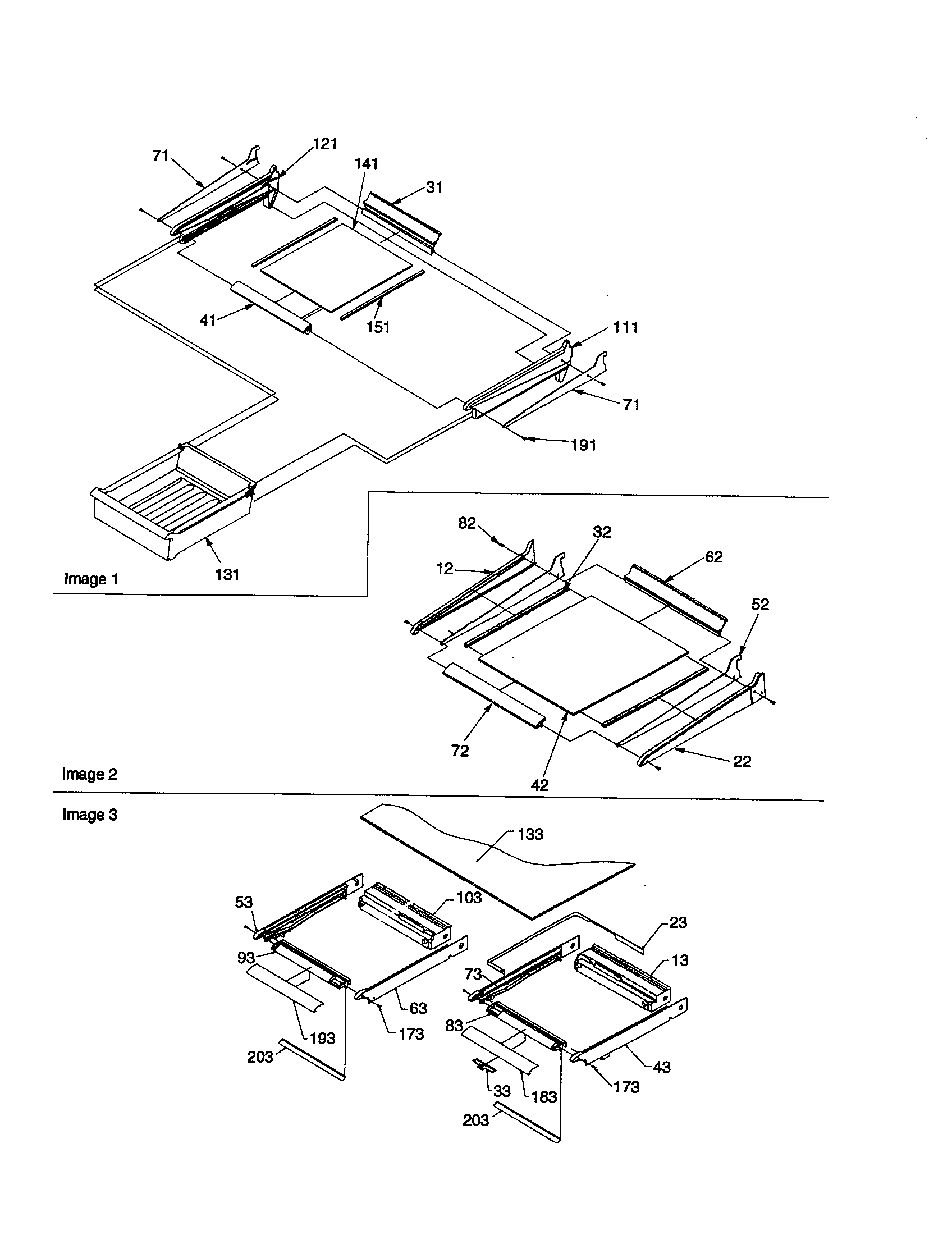 Amana TH21V2C-P1315906WC shelving and crisper frame diagram