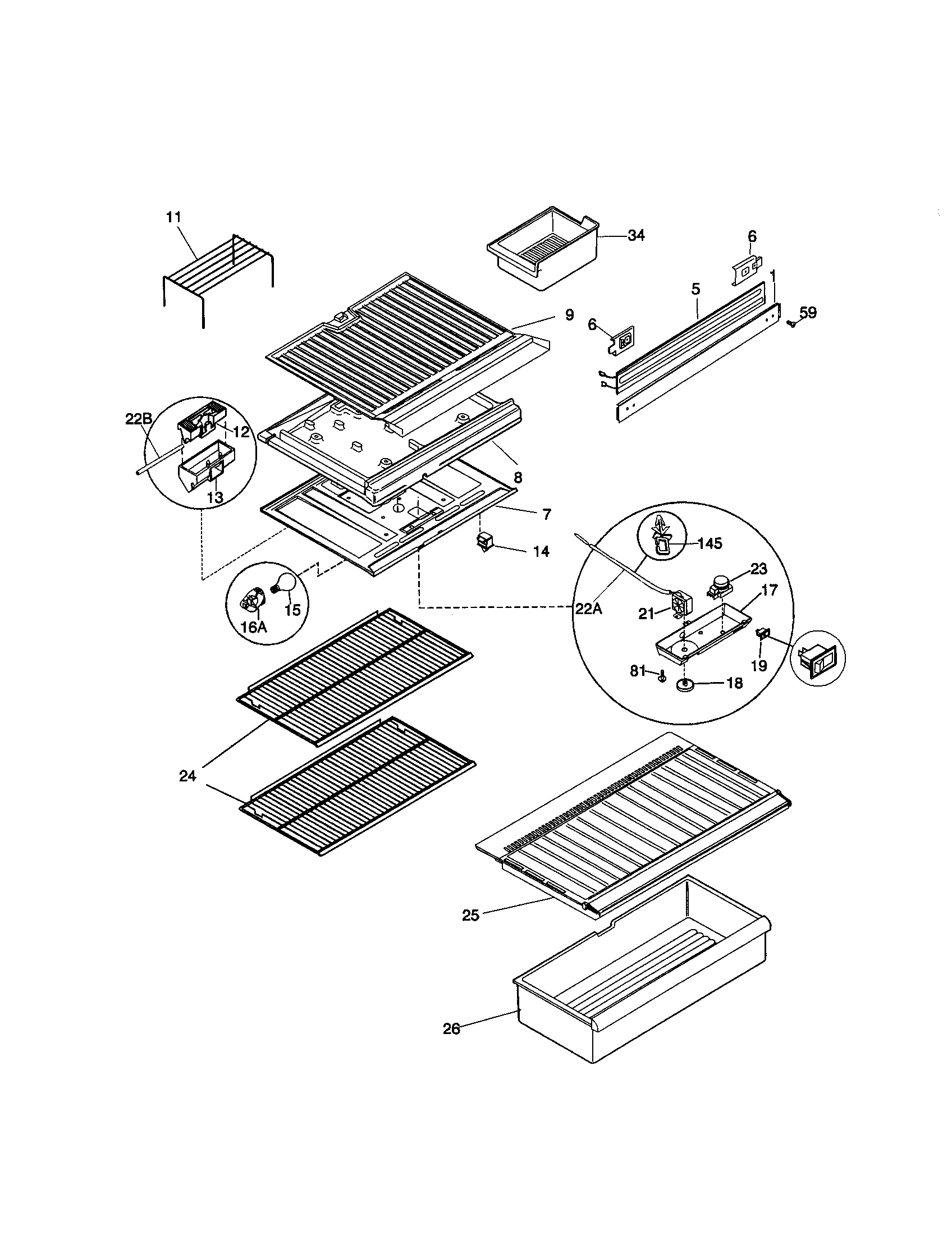 Kenmore 25338657994 shelves diagram