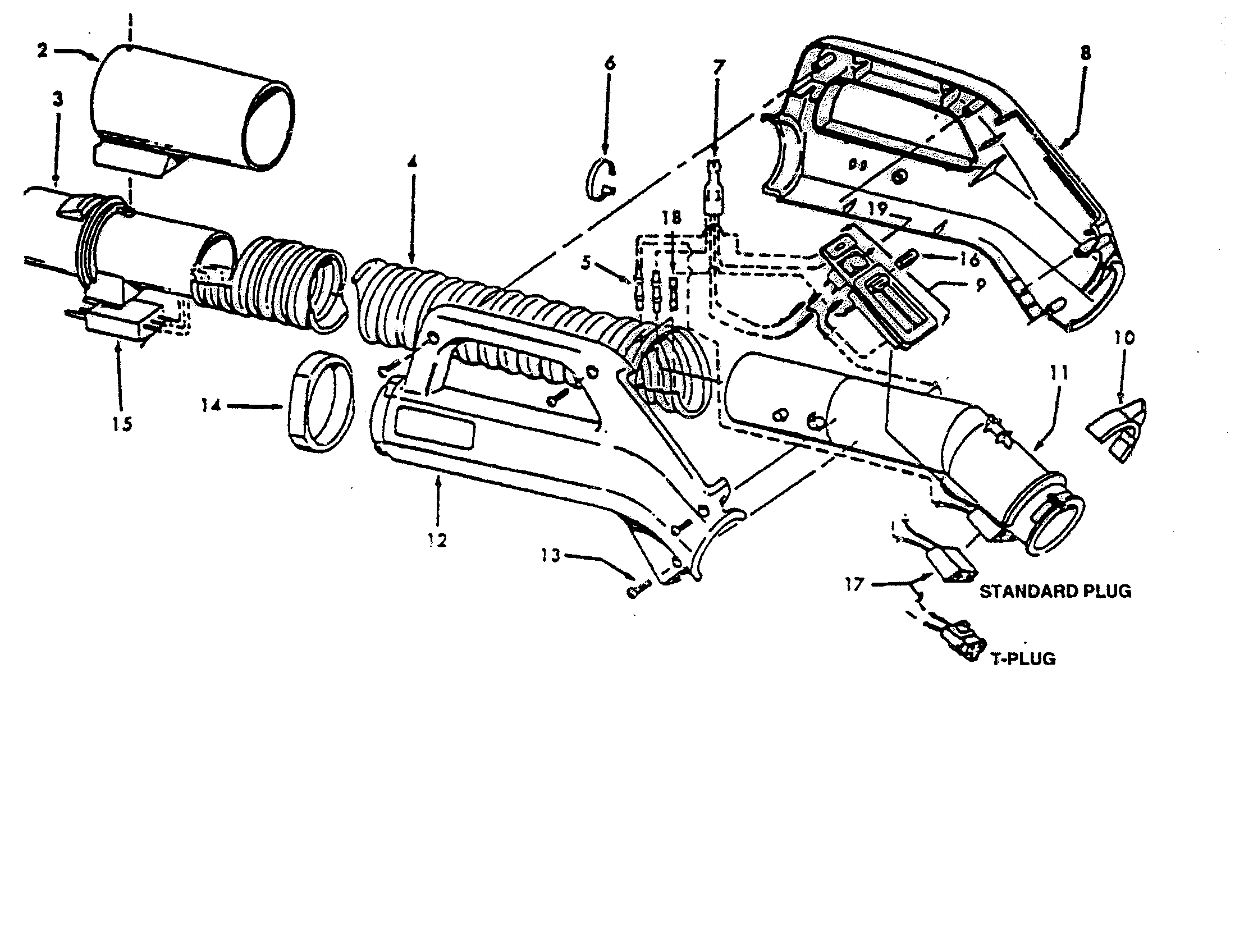 Hoover S3281 7-1/2' dimension hose diagram