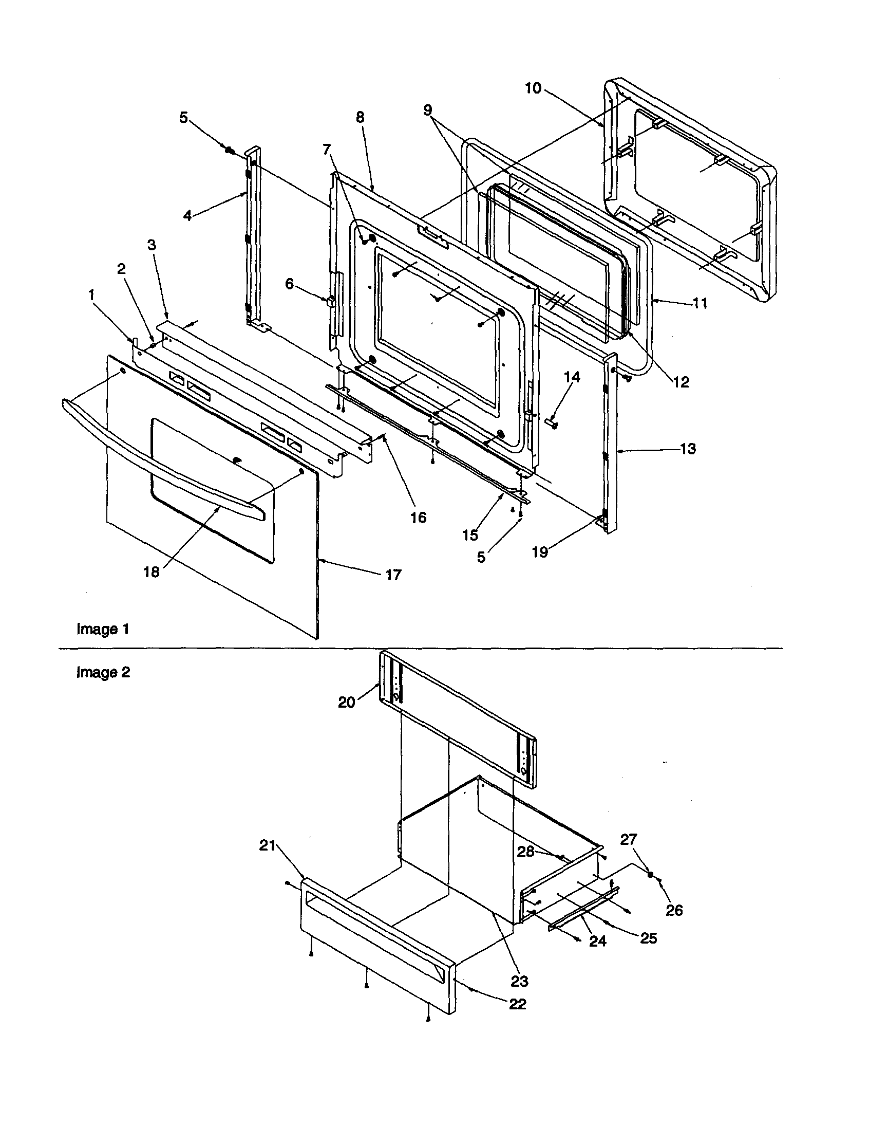 Amana ART6522WW-P1143816NWW oven door and storage door diagram