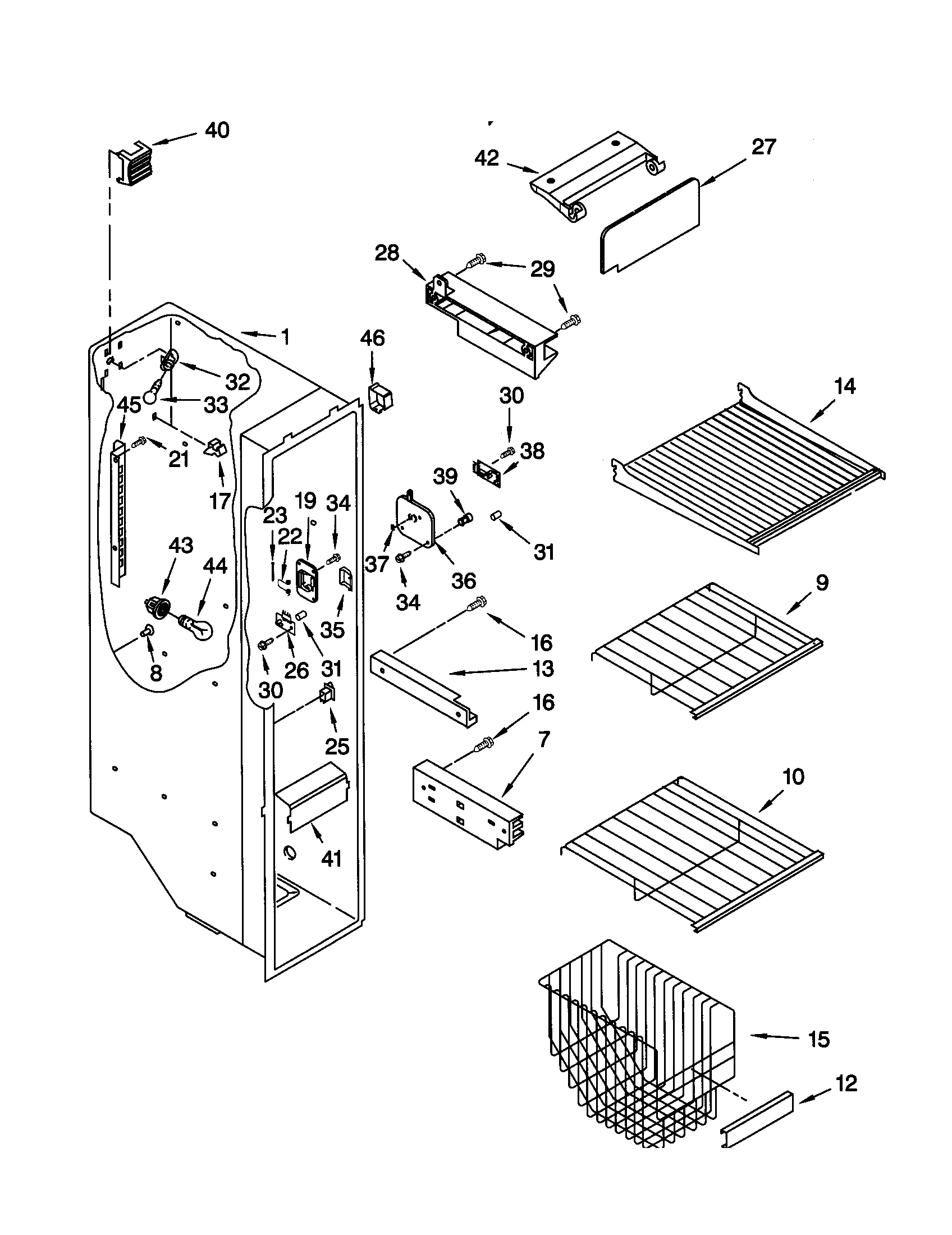 Kenmore 10651562100 freezer liner diagram