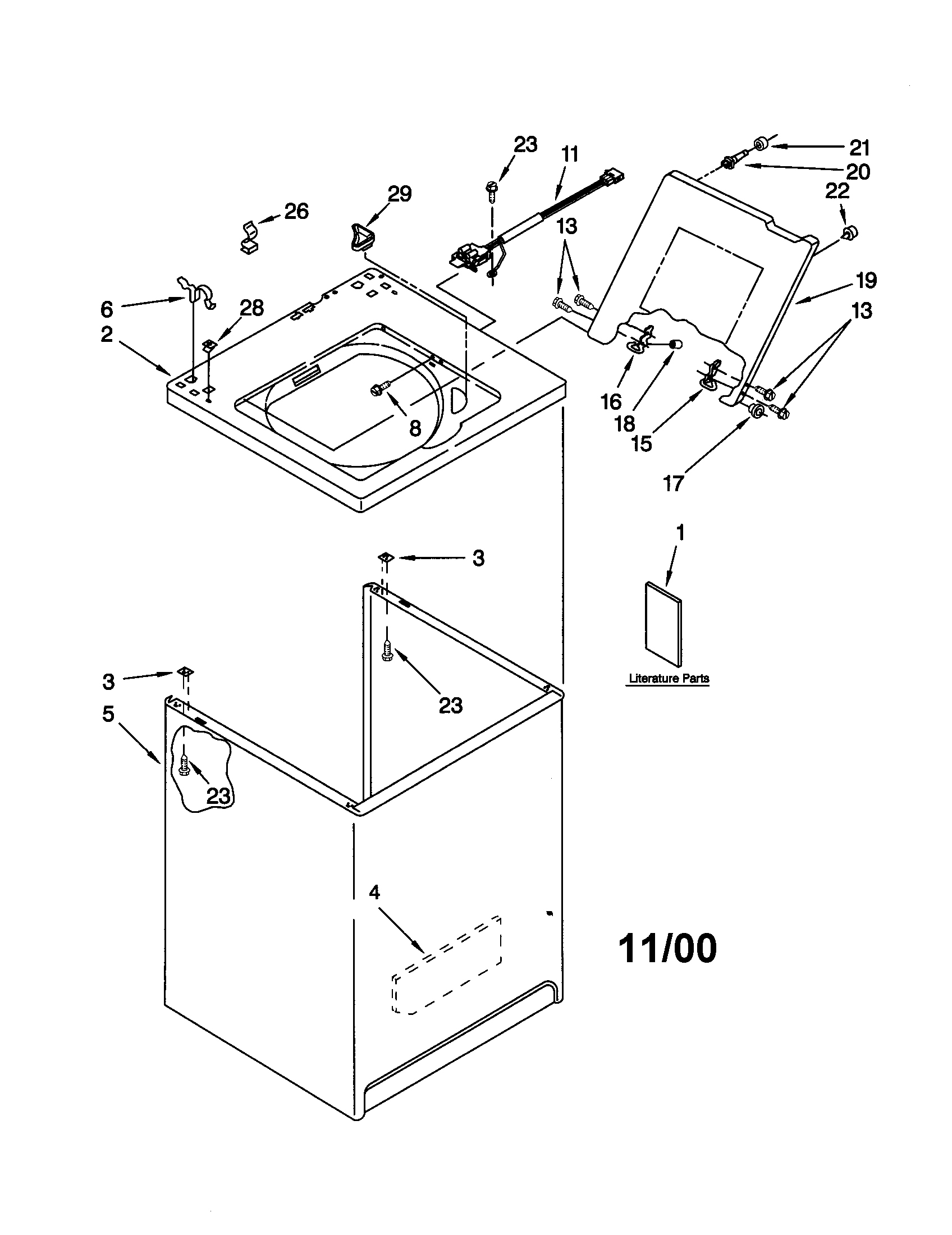 Kenmore 11020722991 top and cabinet diagram