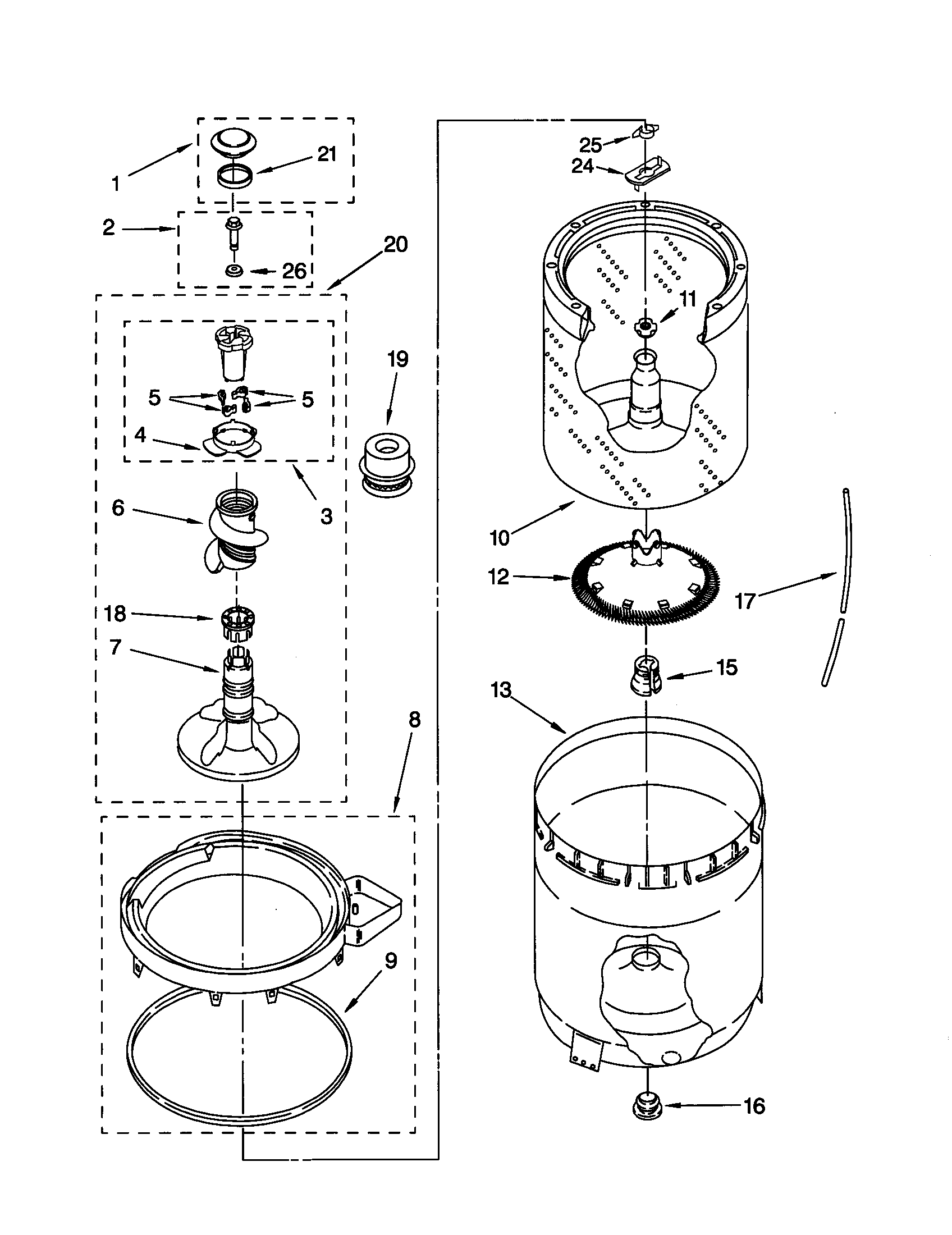 Kenmore 11020722991 agitator, basket and tub diagram