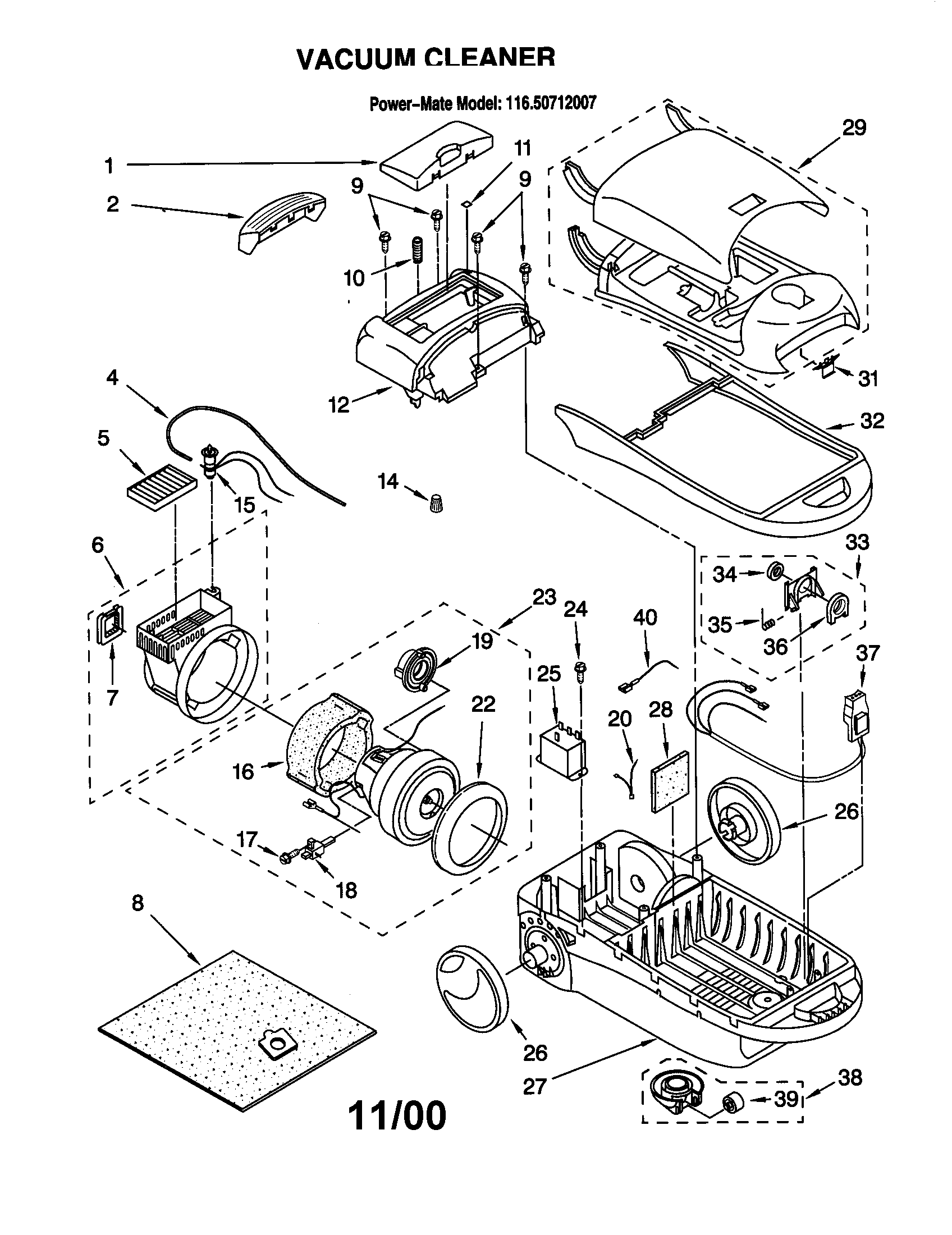 Kenmore 11620712007 vacuum cleaner diagram