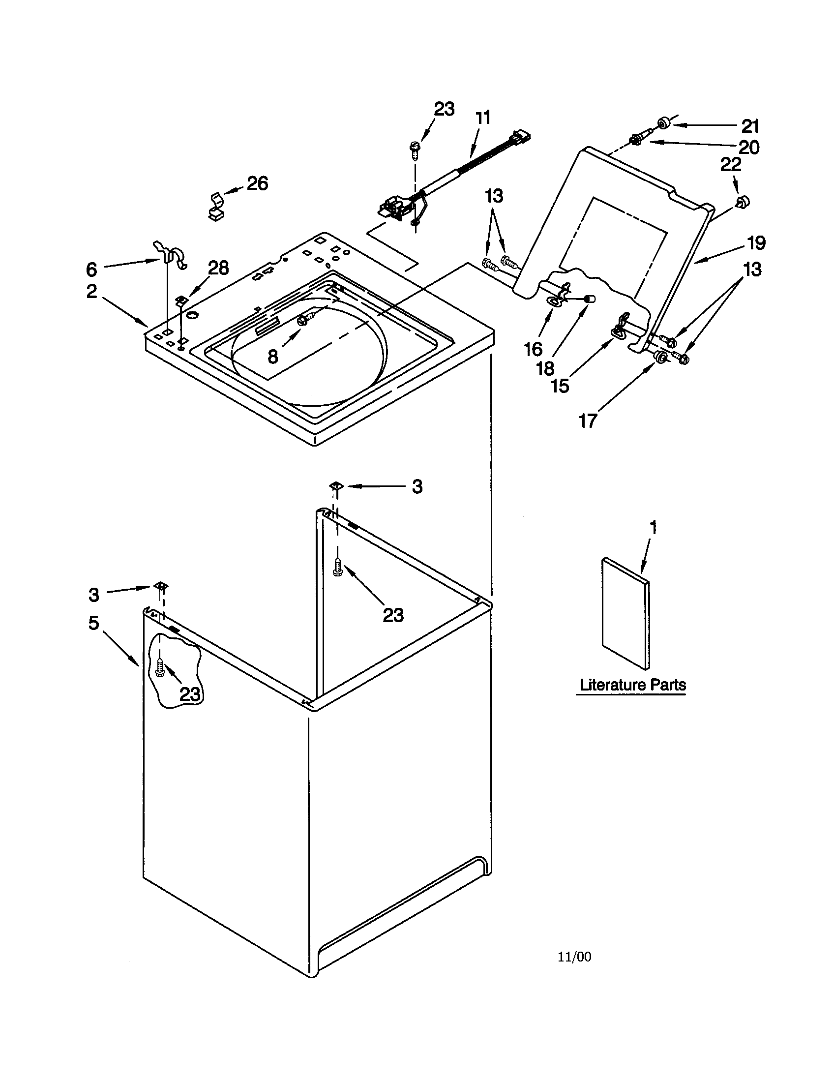 Kenmore 11020442991 top and cabinet diagram