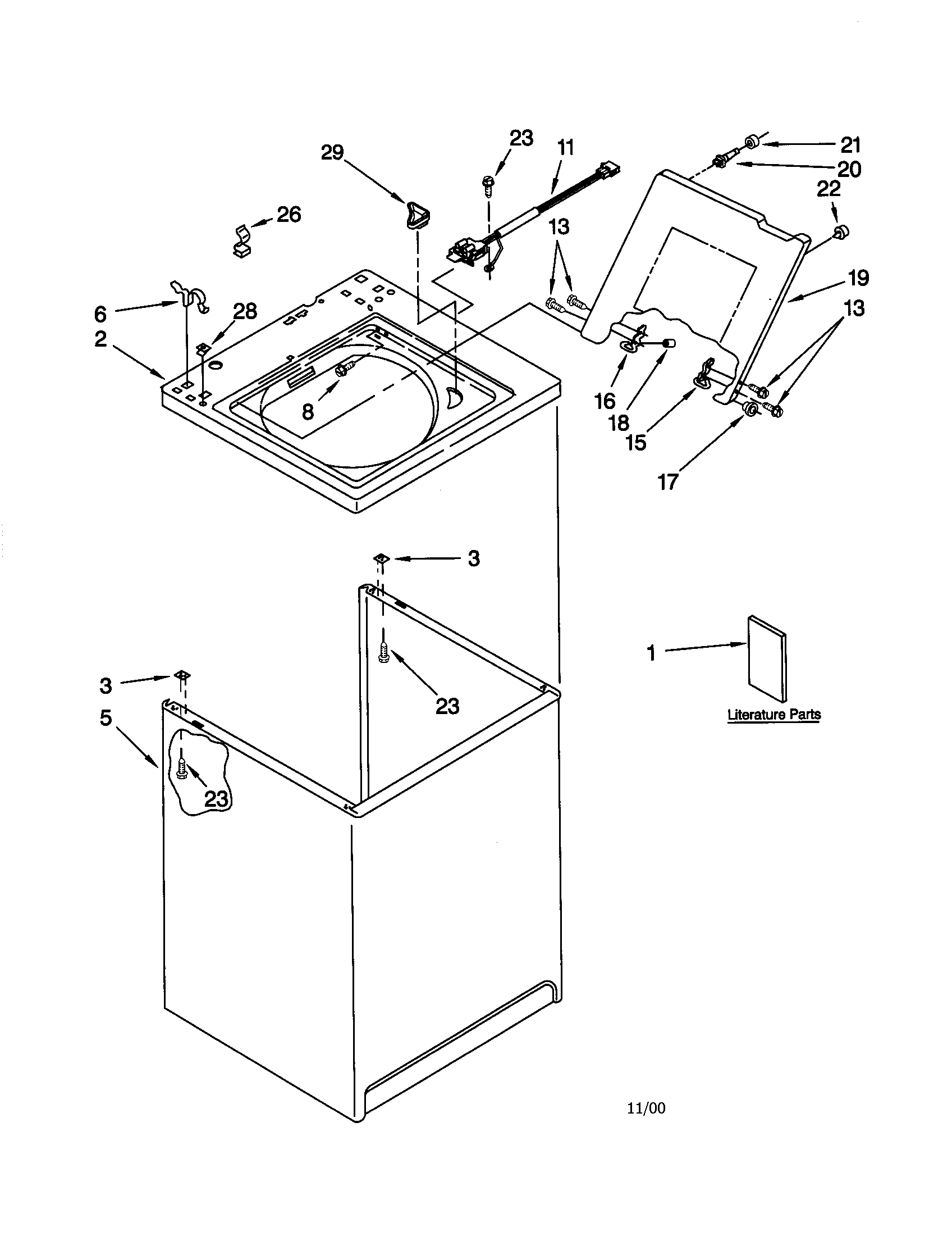 Kenmore 11020632991 top and cabinet diagram