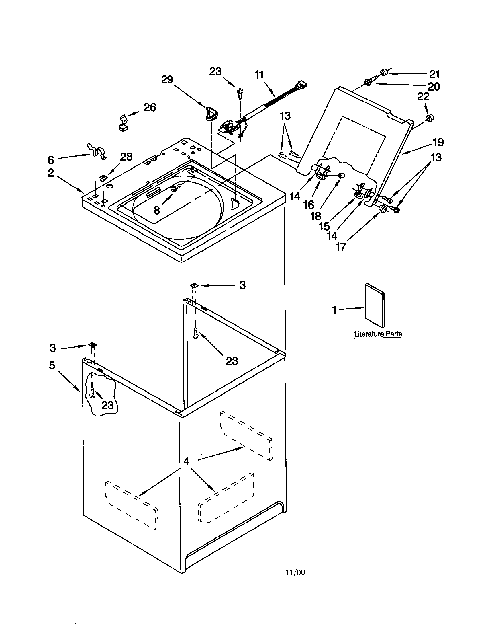 Kenmore 11020904991 top and cabinet diagram