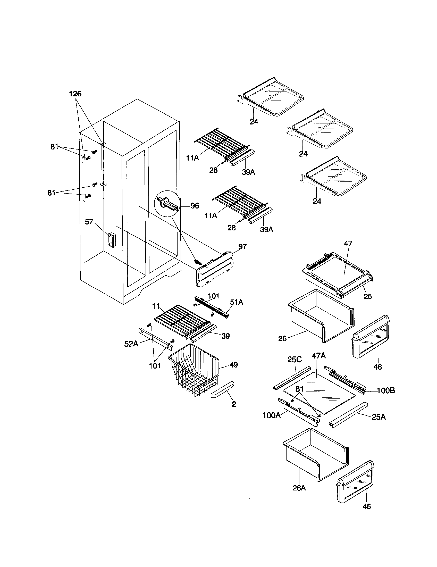 Frigidaire F45ZR24JW1 shelves diagram