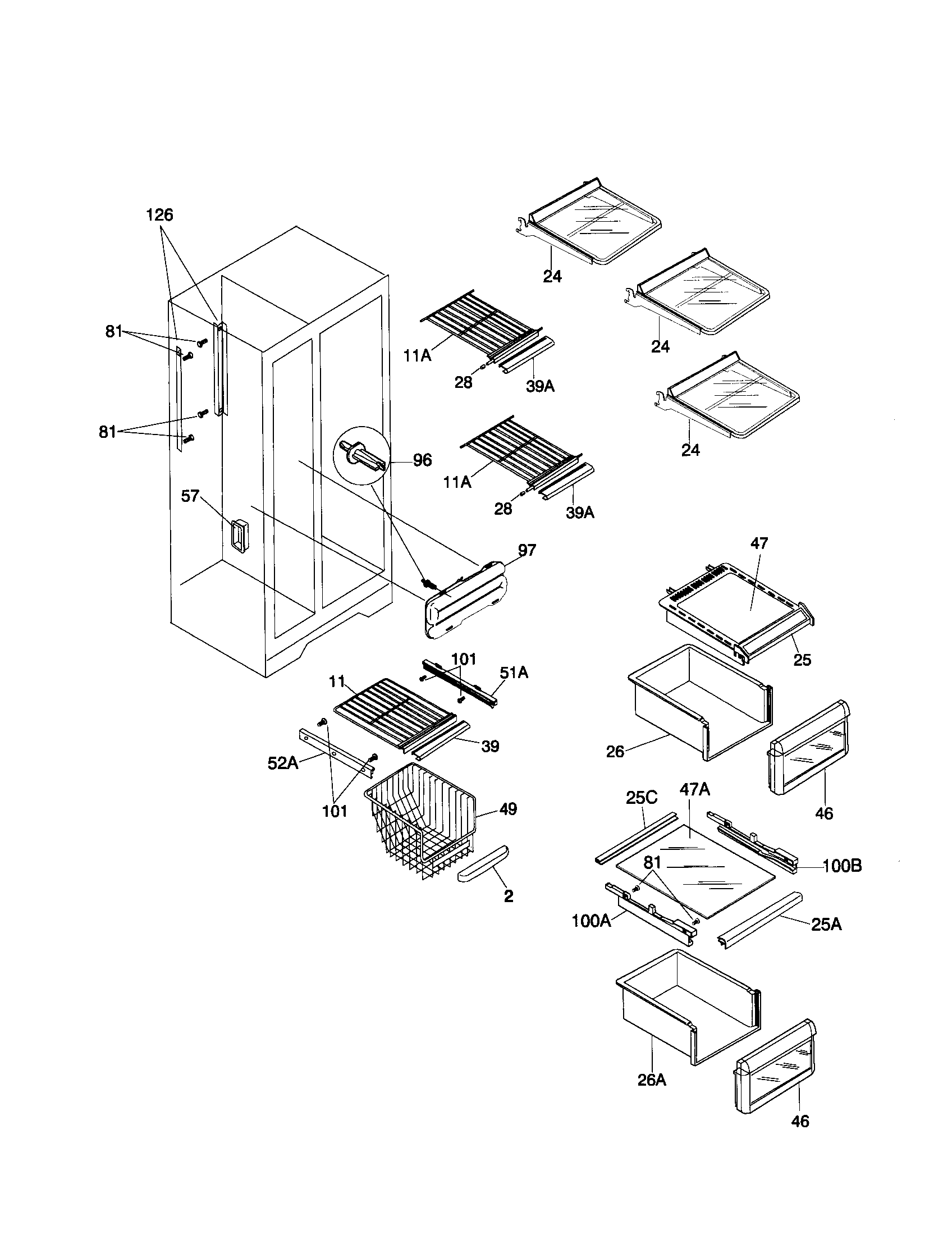 Frigidaire FRS24ZRHW4 shelves diagram