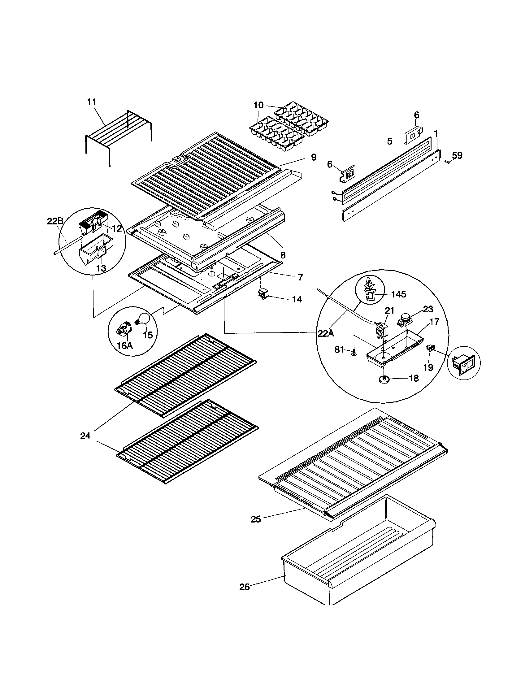 Frigidaire FRT13CRHD1 shelves diagram