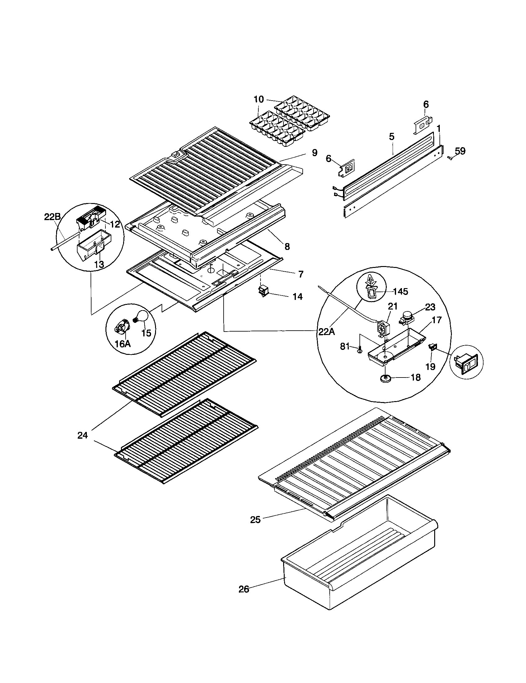 Frigidaire FRT16CNHD5 shelves diagram