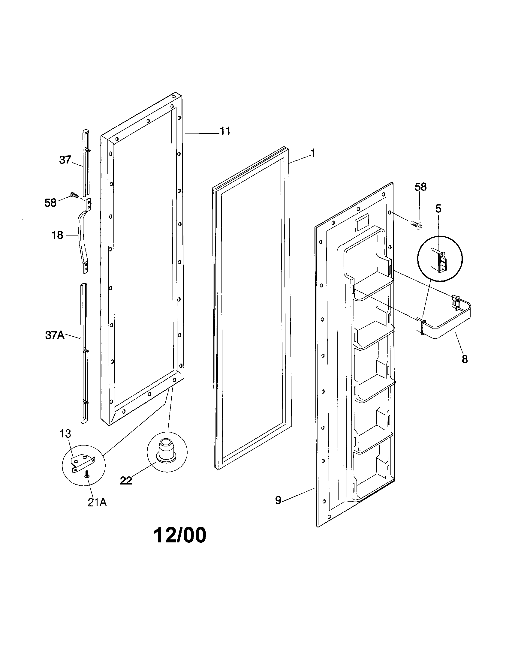 Frigidaire FRS20QRCW9 freezer door diagram