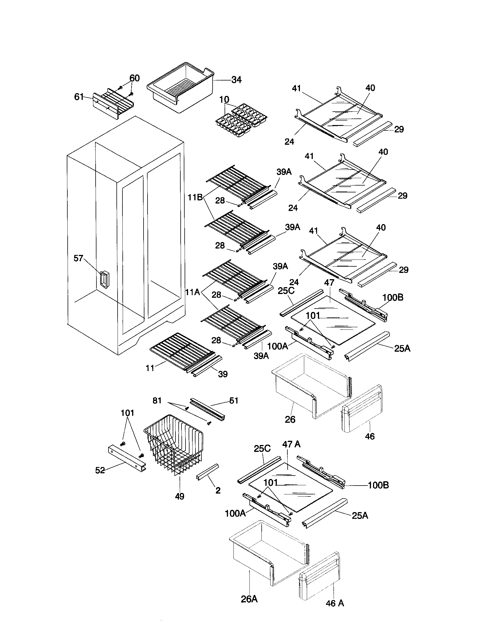 Frigidaire FRS20QRCW9 shelves diagram