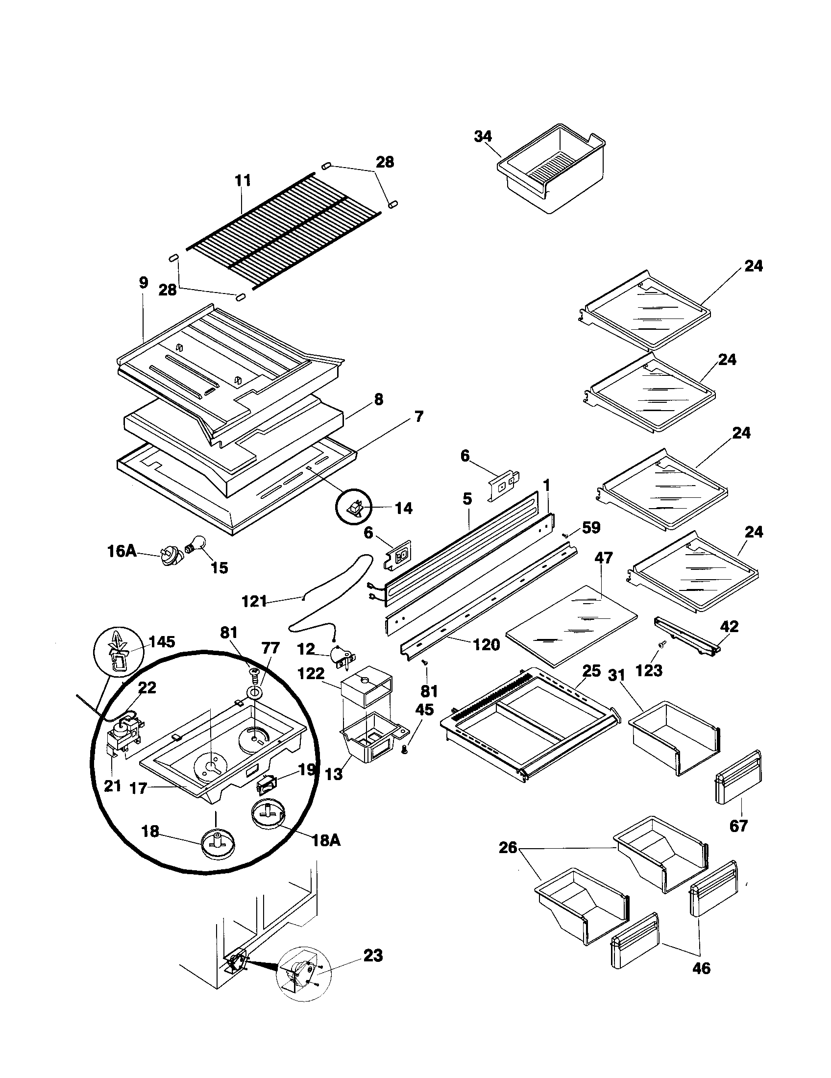 Frigidaire FRT22FR4JW1 shelves diagram