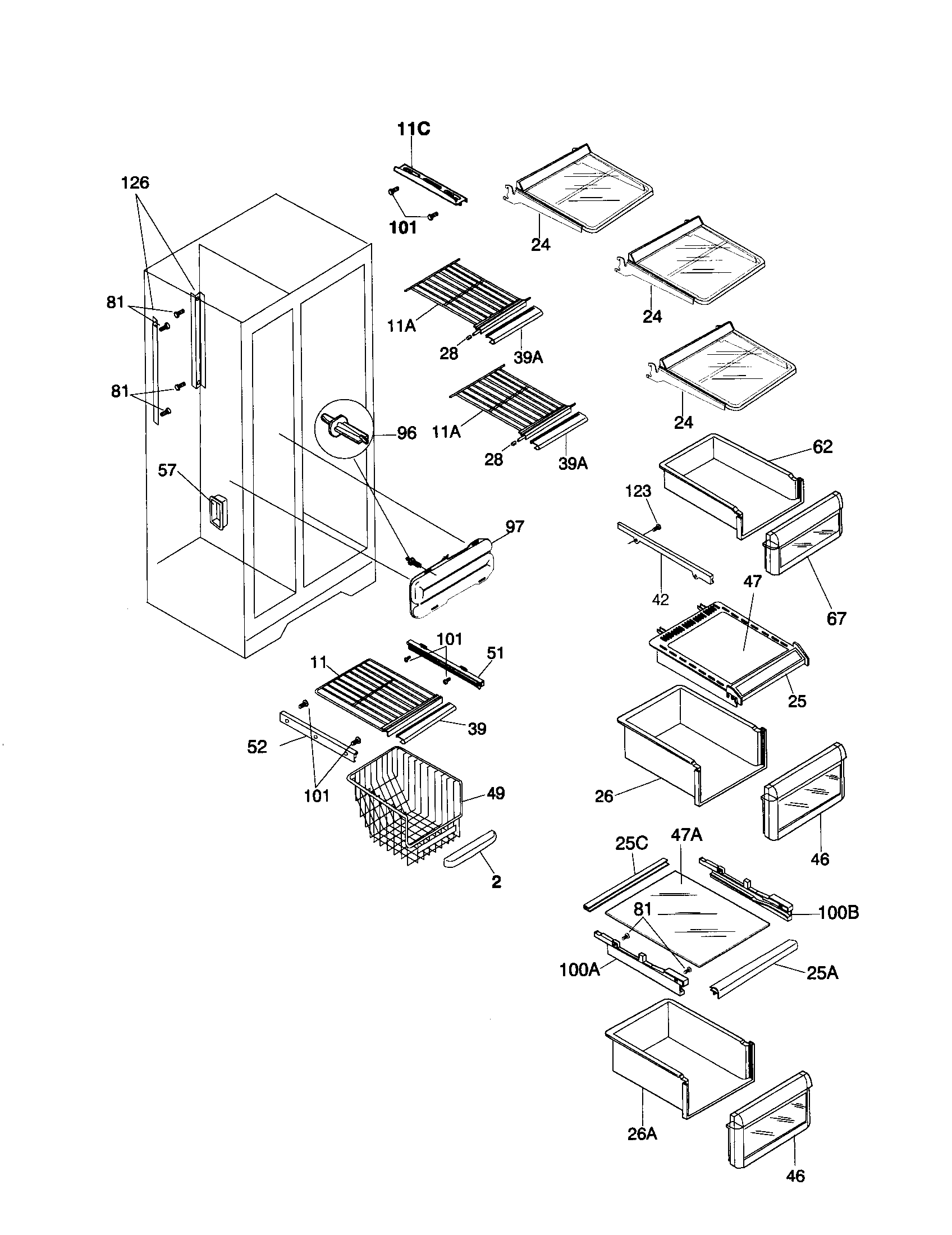Frigidaire FRS26ZTHQ3 shelves diagram