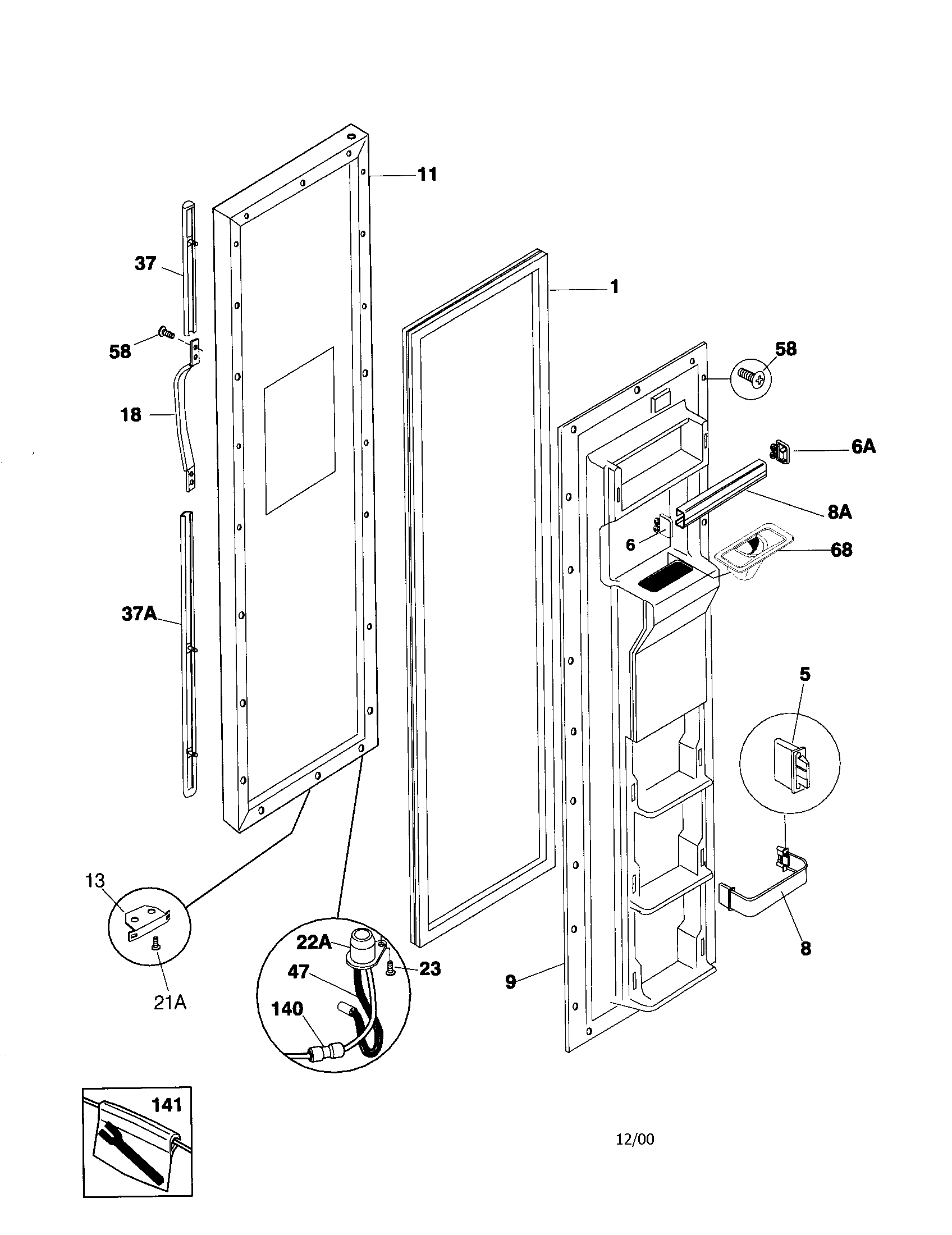 Frigidaire FRS26KR4JQ0 freezer door diagram