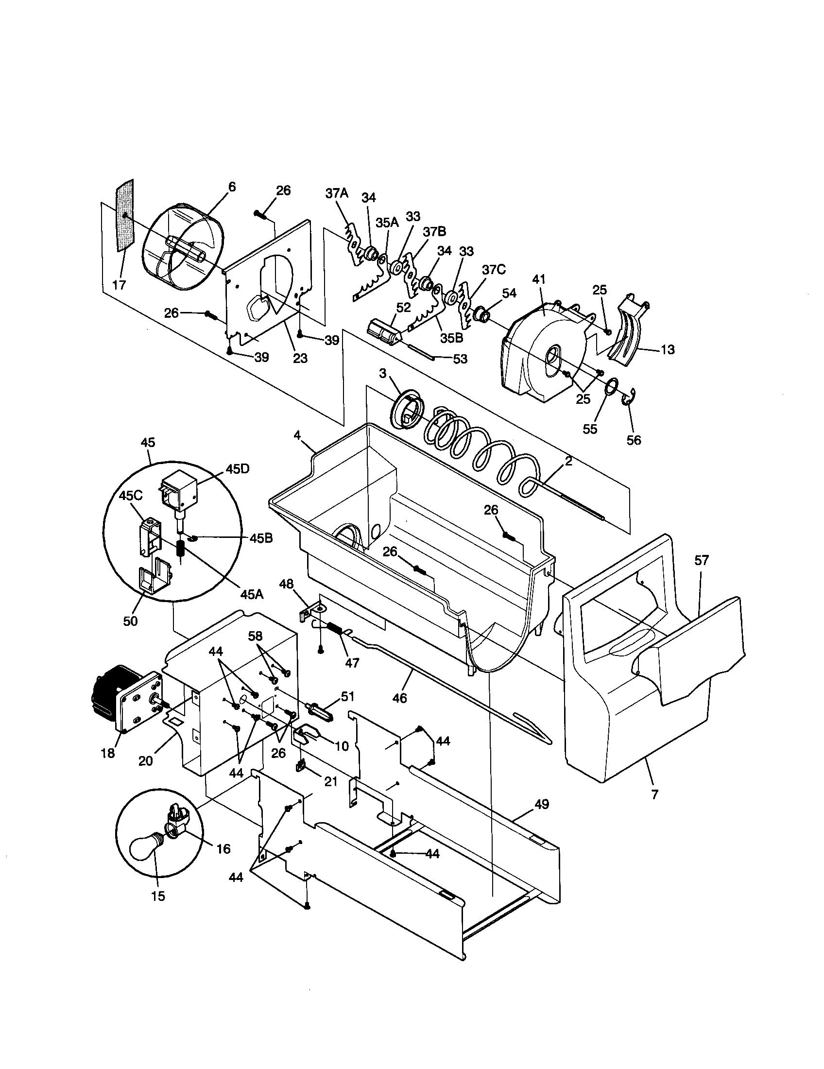 Frigidaire FRS26KR4JQ0 ice container diagram