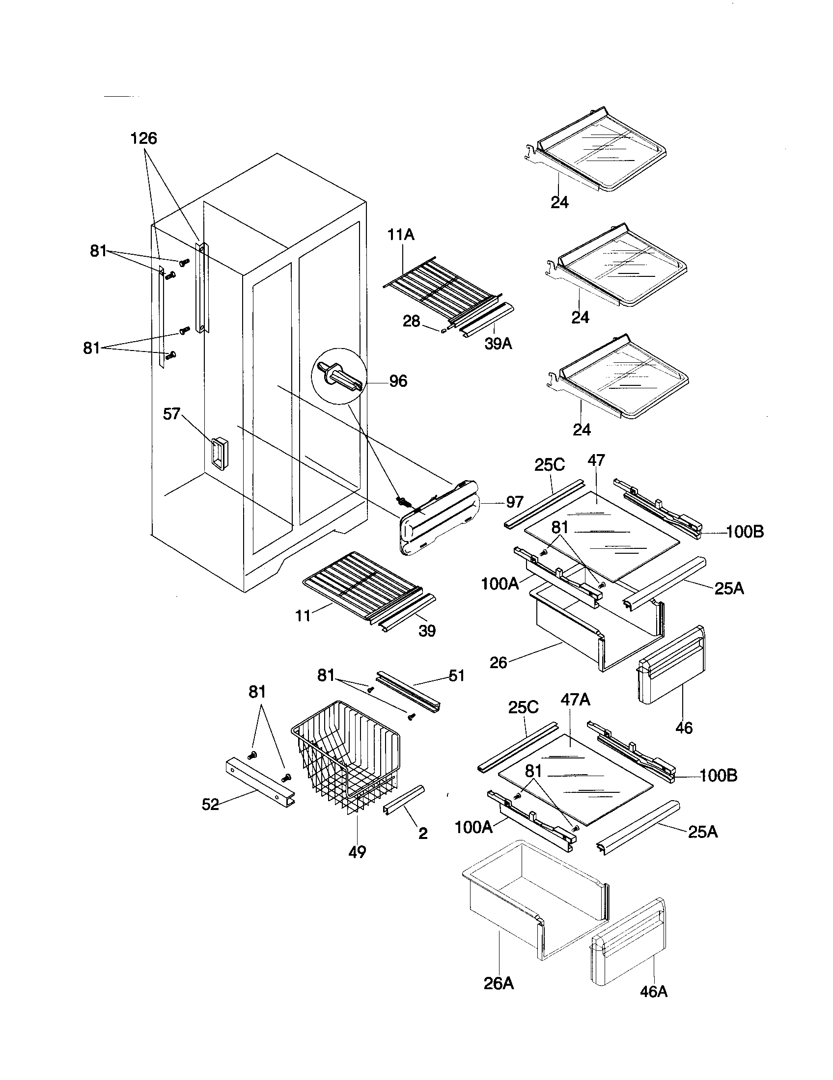 Frigidaire FRS20ZRGW9 shelves diagram