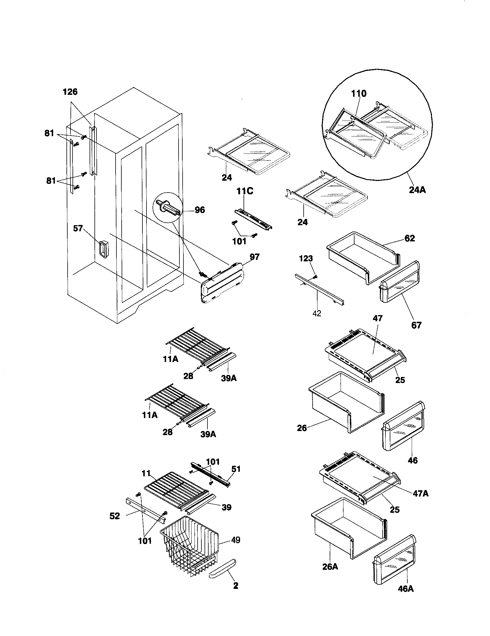 Frigidaire FRS26ZPHQ2 shelves diagram