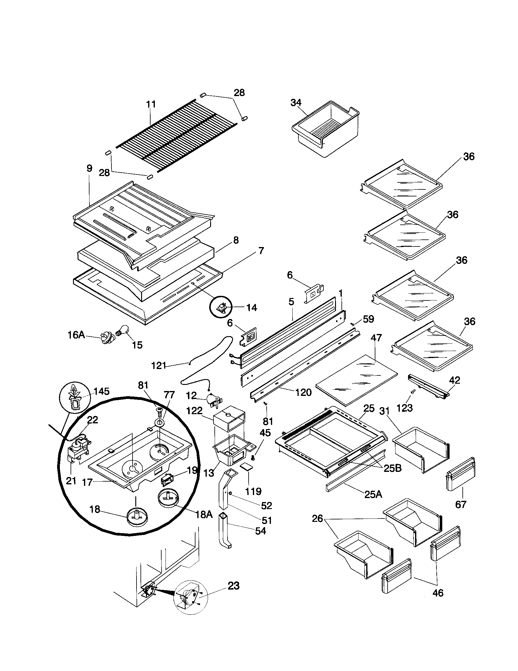 Frigidaire FRT22IRSHB4 shelves diagram