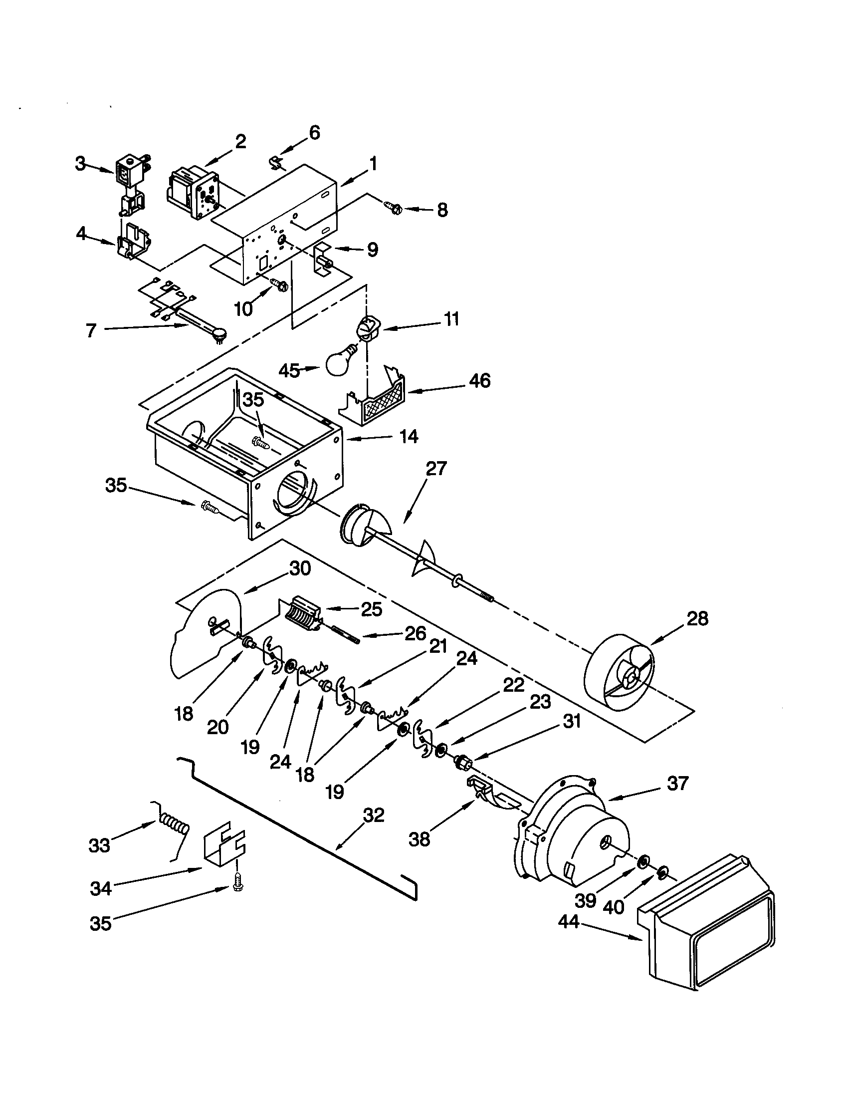 Kenmore Elite 10650209993 motor and ice container diagram