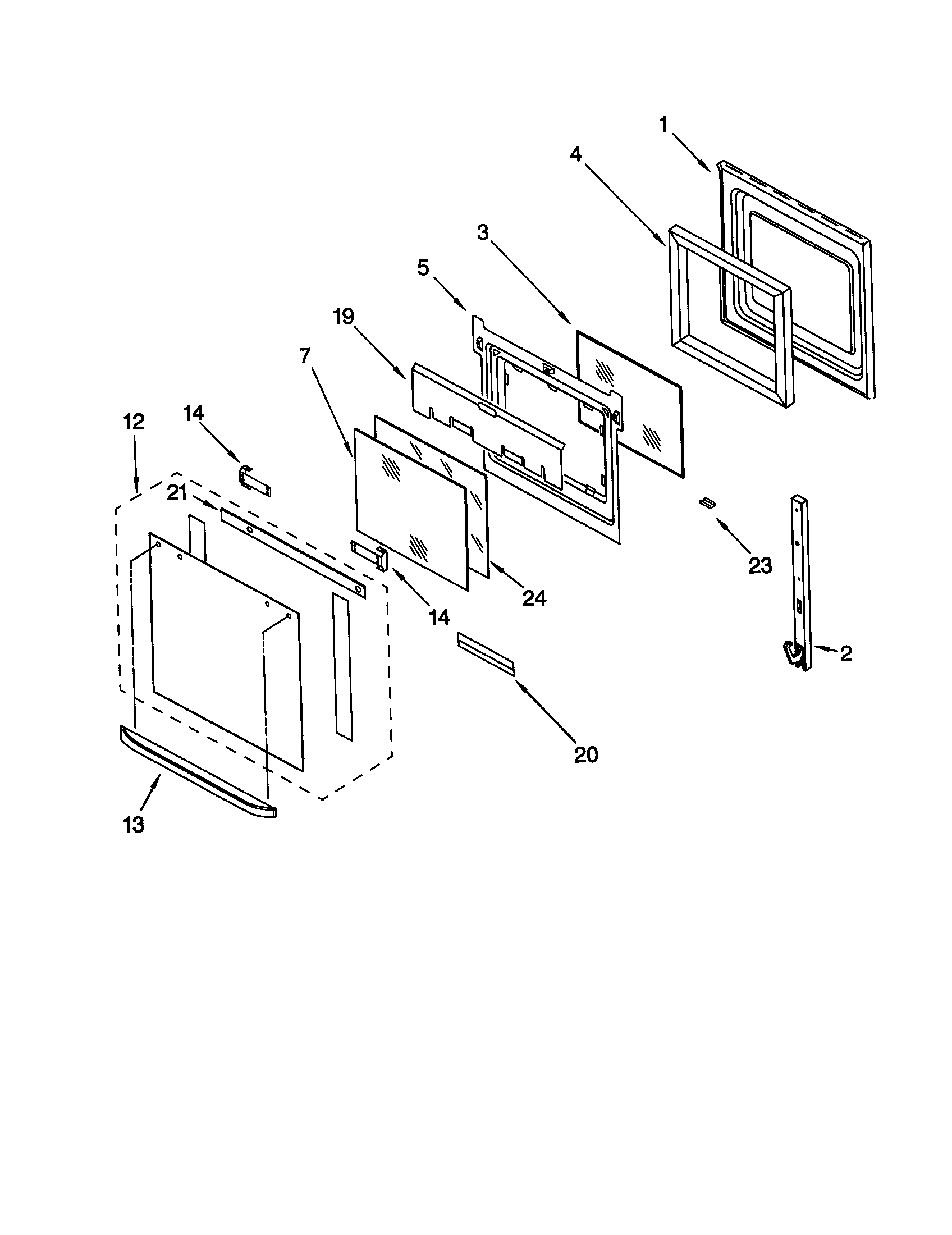 Whirlpool RBD245PDT10 upper oven door diagram