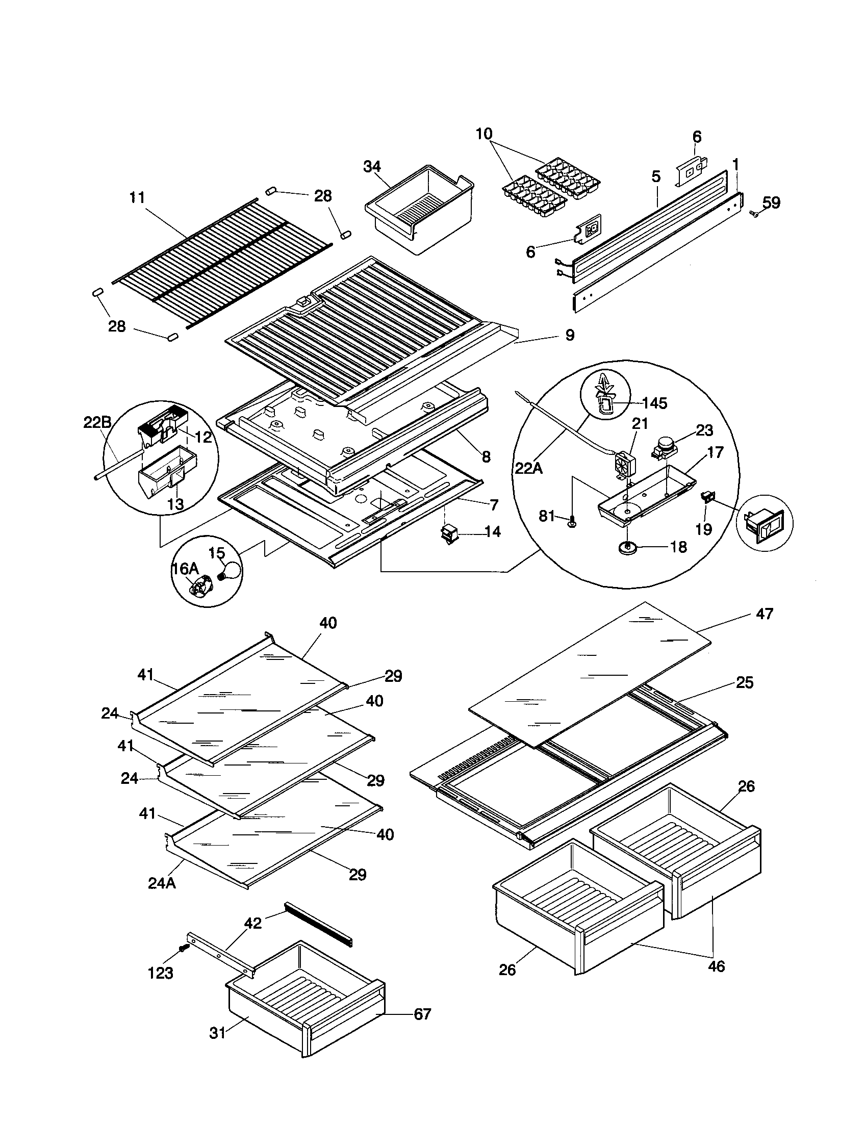 Frigidaire FRT18INLHW1 shelves diagram