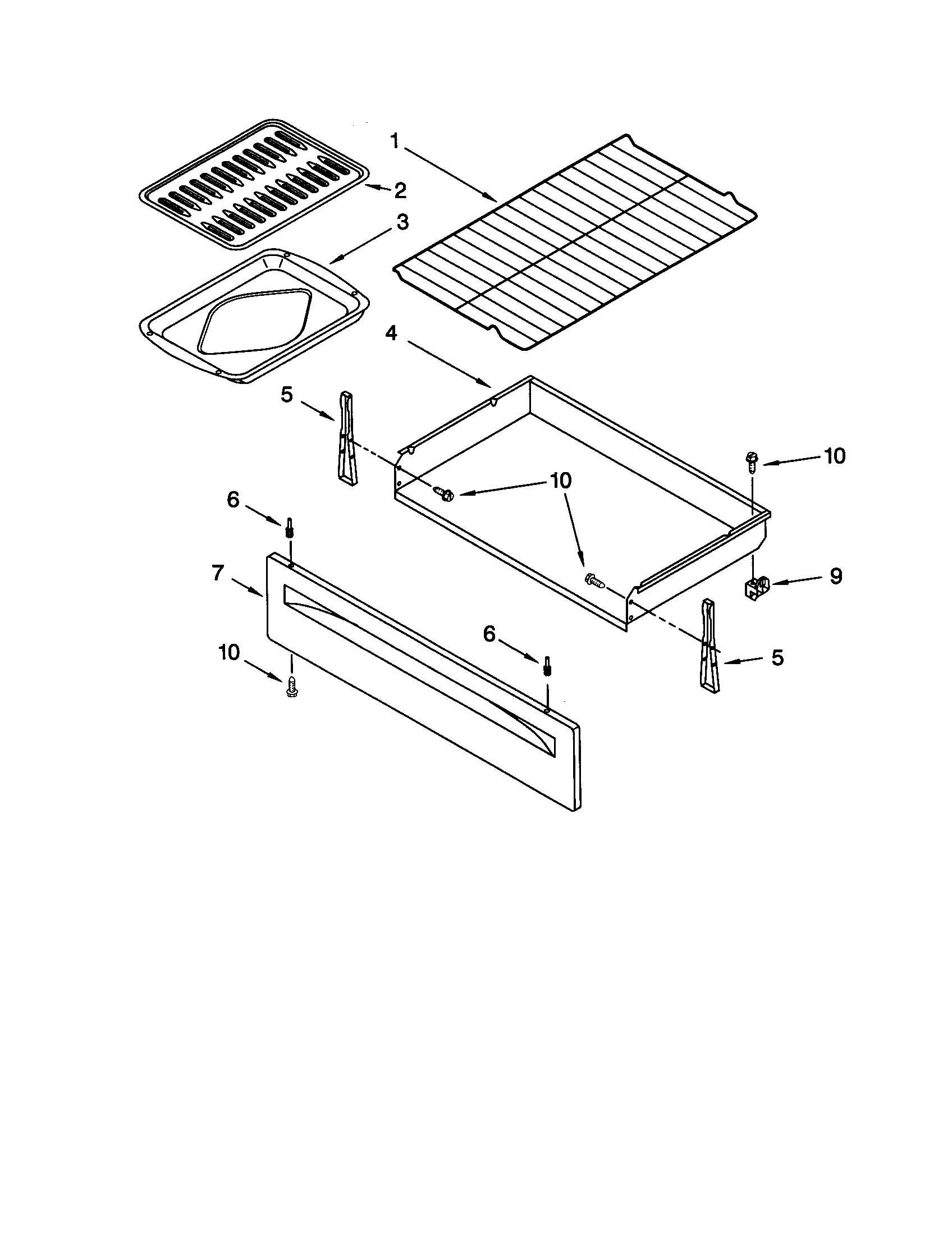 Whirlpool SF367LEHN6 drawer and broiler diagram
