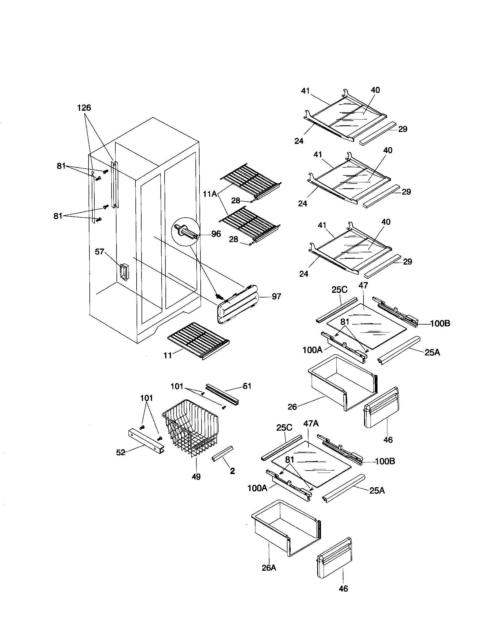 Frigidaire FRS20WRHW6 shelves diagram