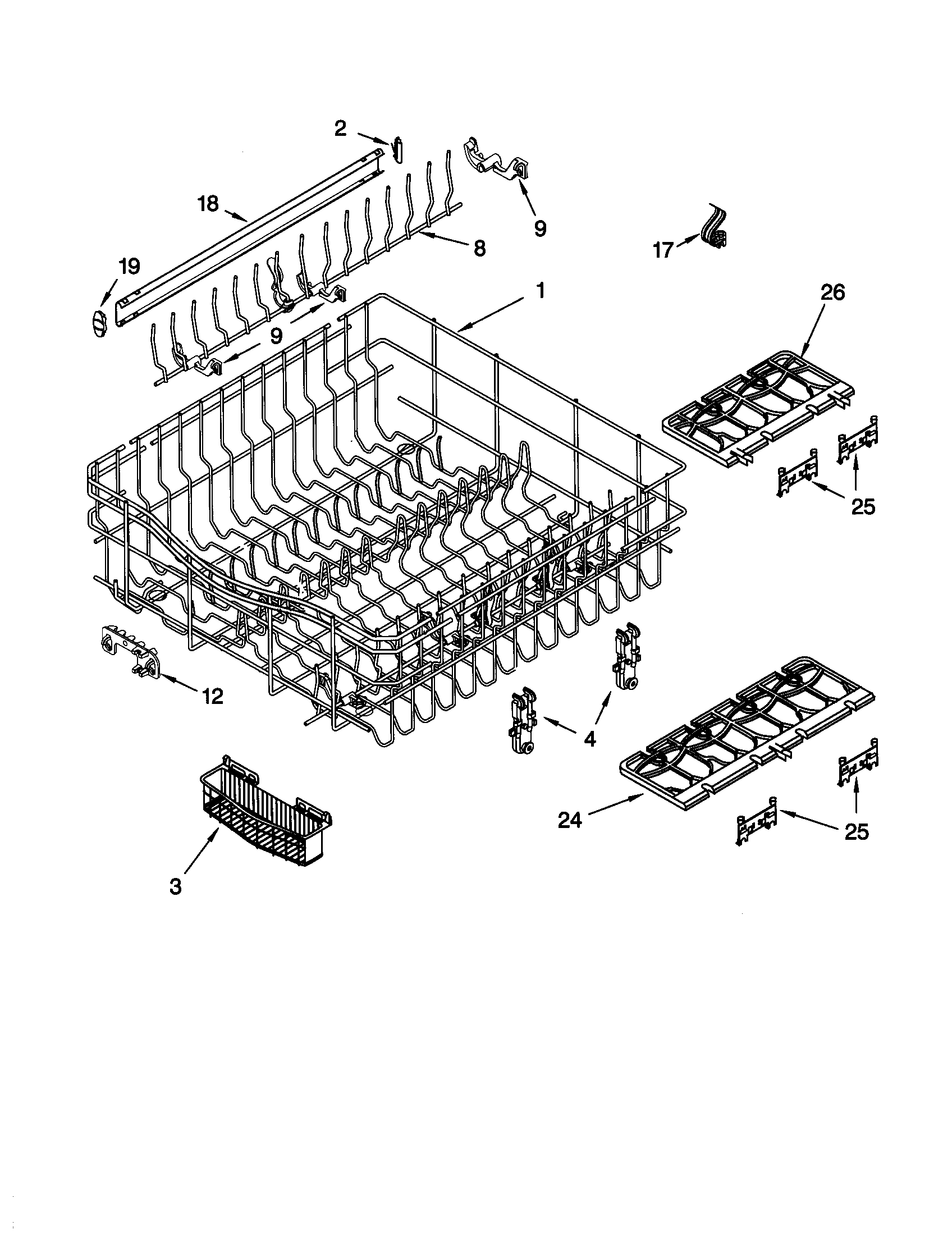 Kenmore 66515922001 upper rack and track diagram