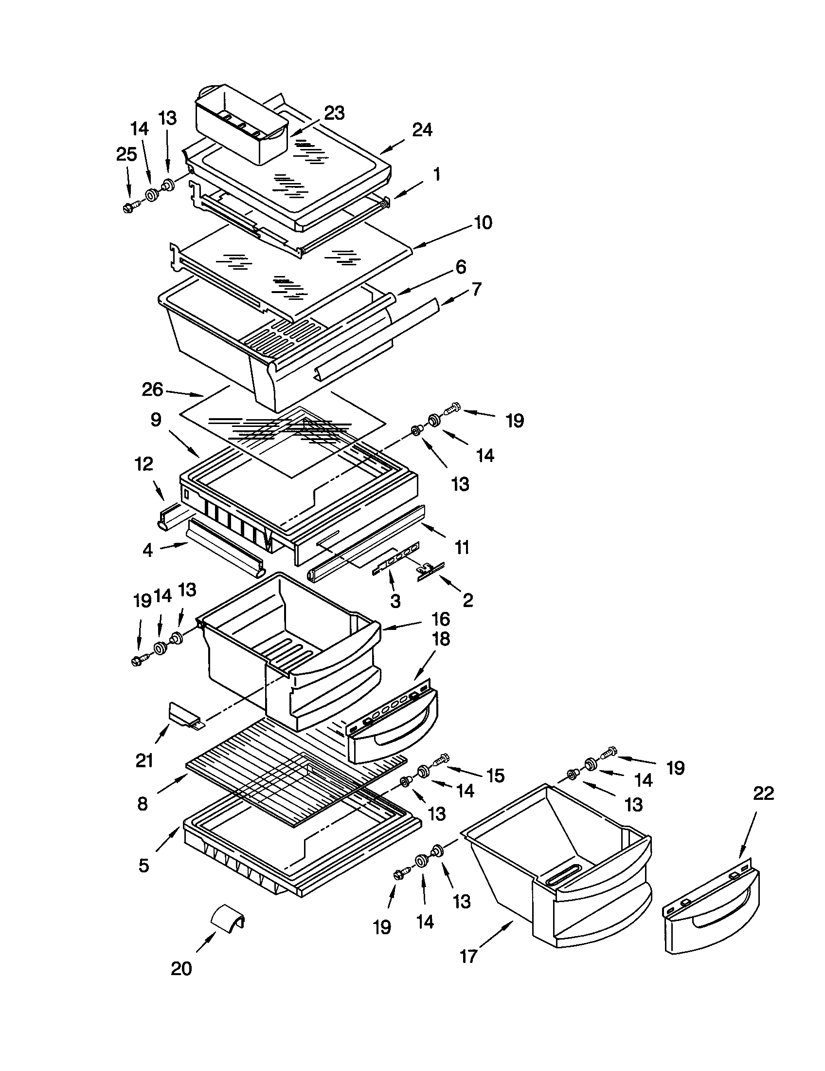 KitchenAid KSRE27FHWH02 refrigerator shelf diagram