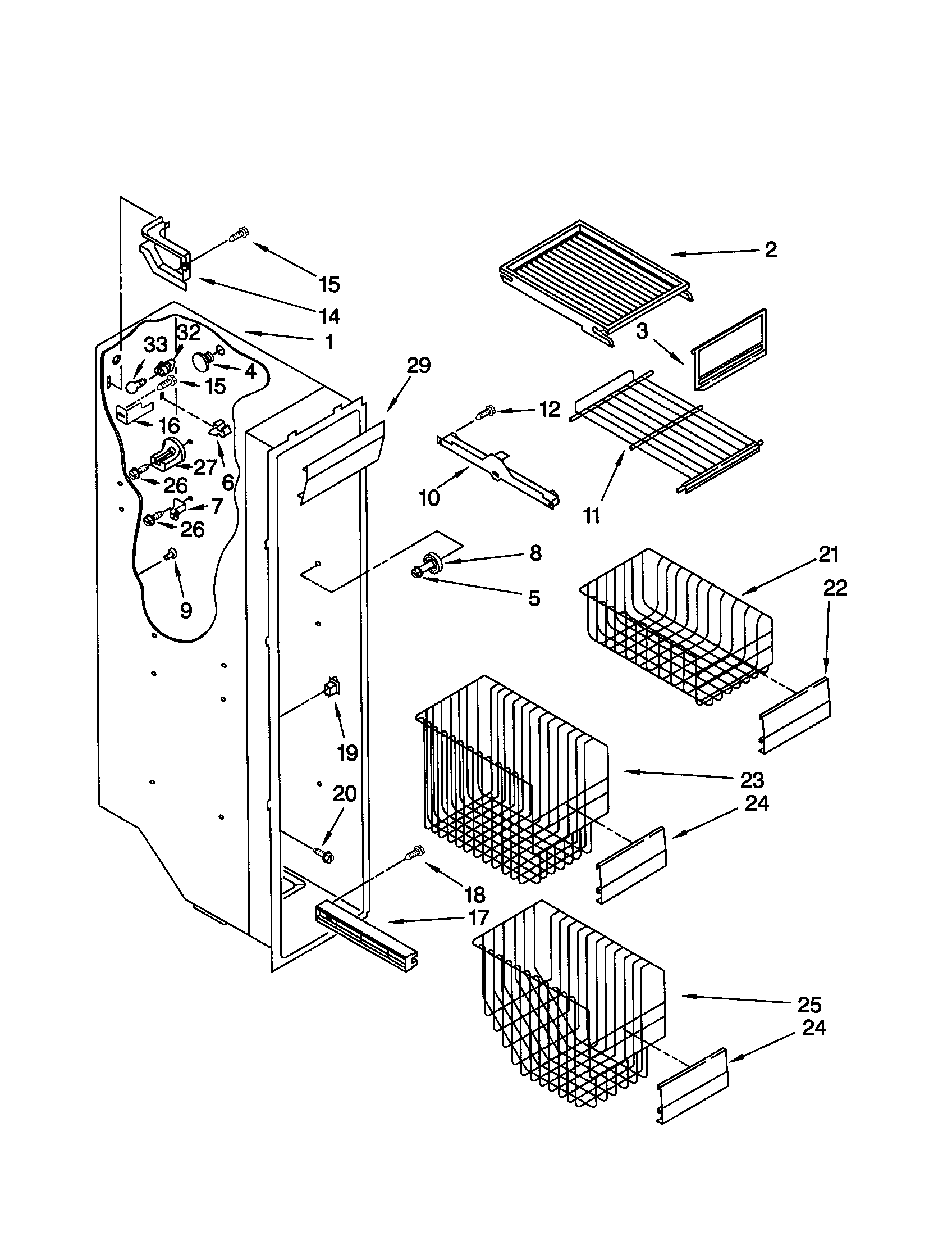 KitchenAid KSRE27FHWH02 freezer liner diagram