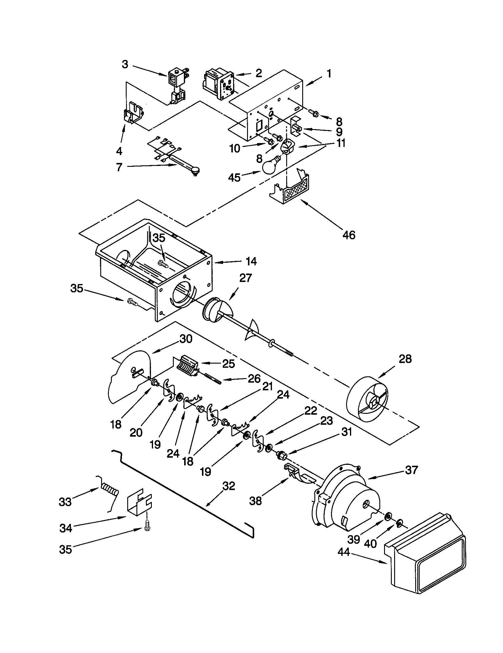 KitchenAid KSRE27FHWH02 motor and ice container diagram