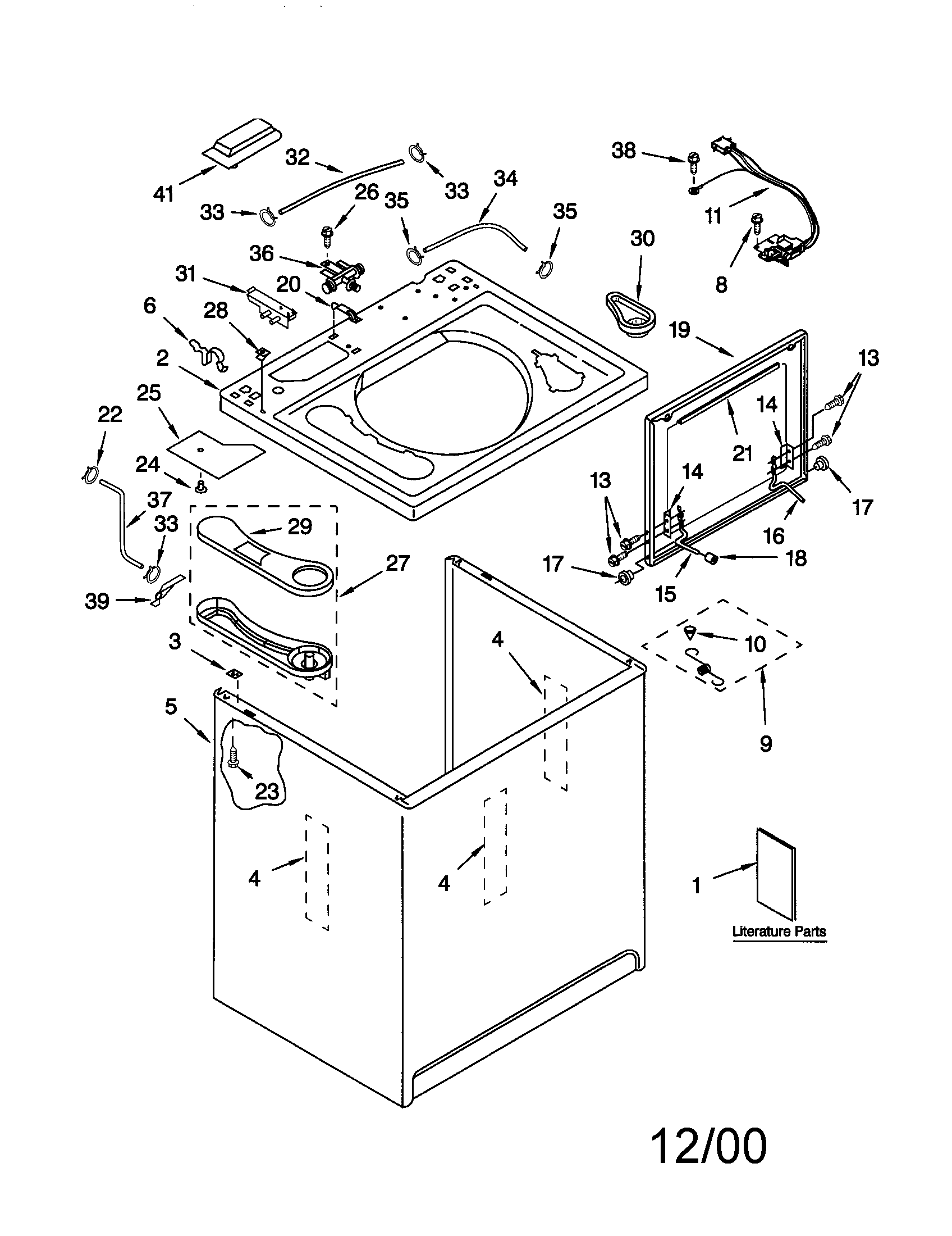 Kenmore 11020982993 top and cabinet diagram