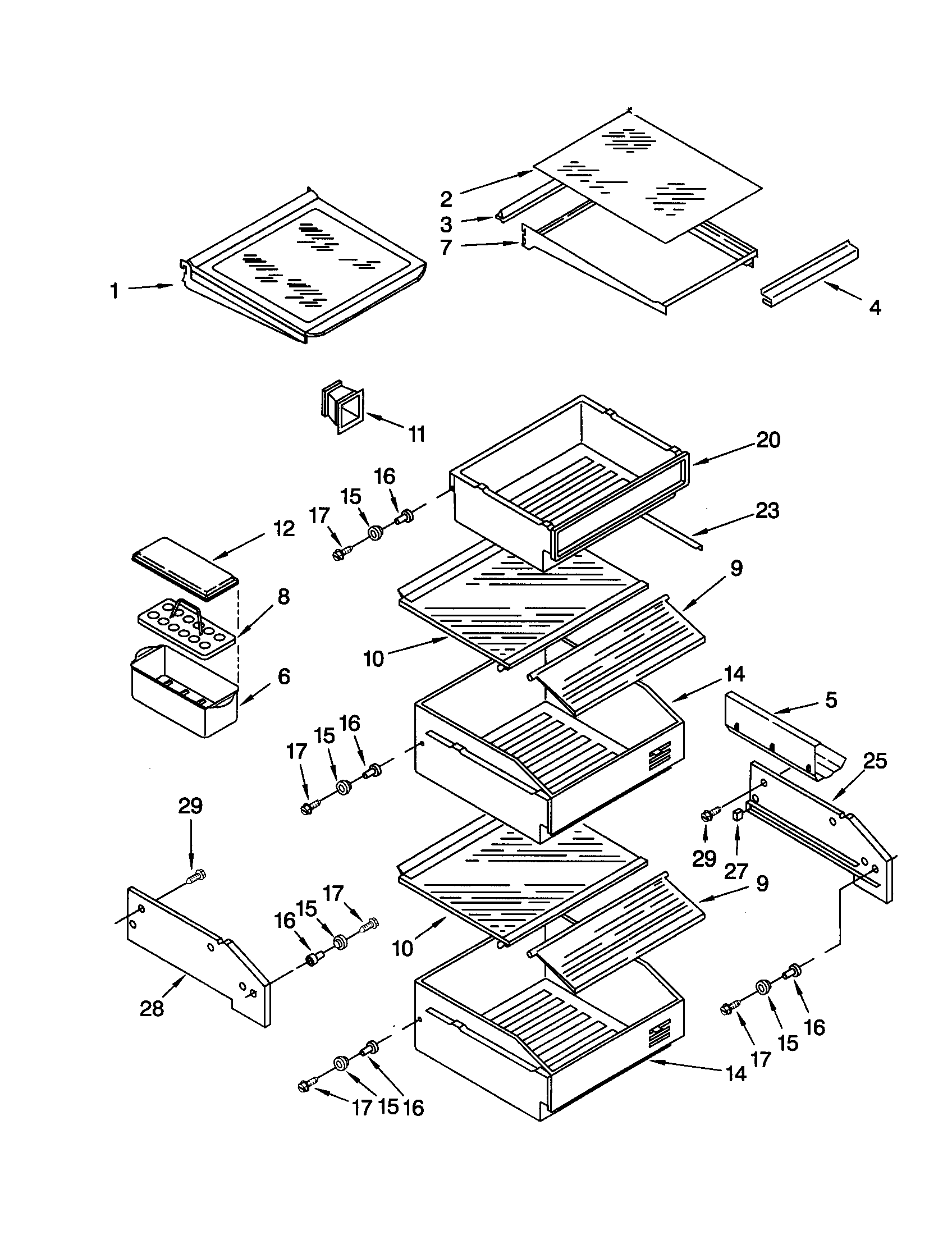 KitchenAid KSSS42FJW00 refrigerator shelf diagram